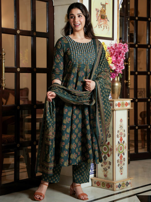 Cotton Voile Floral Green Dupatta