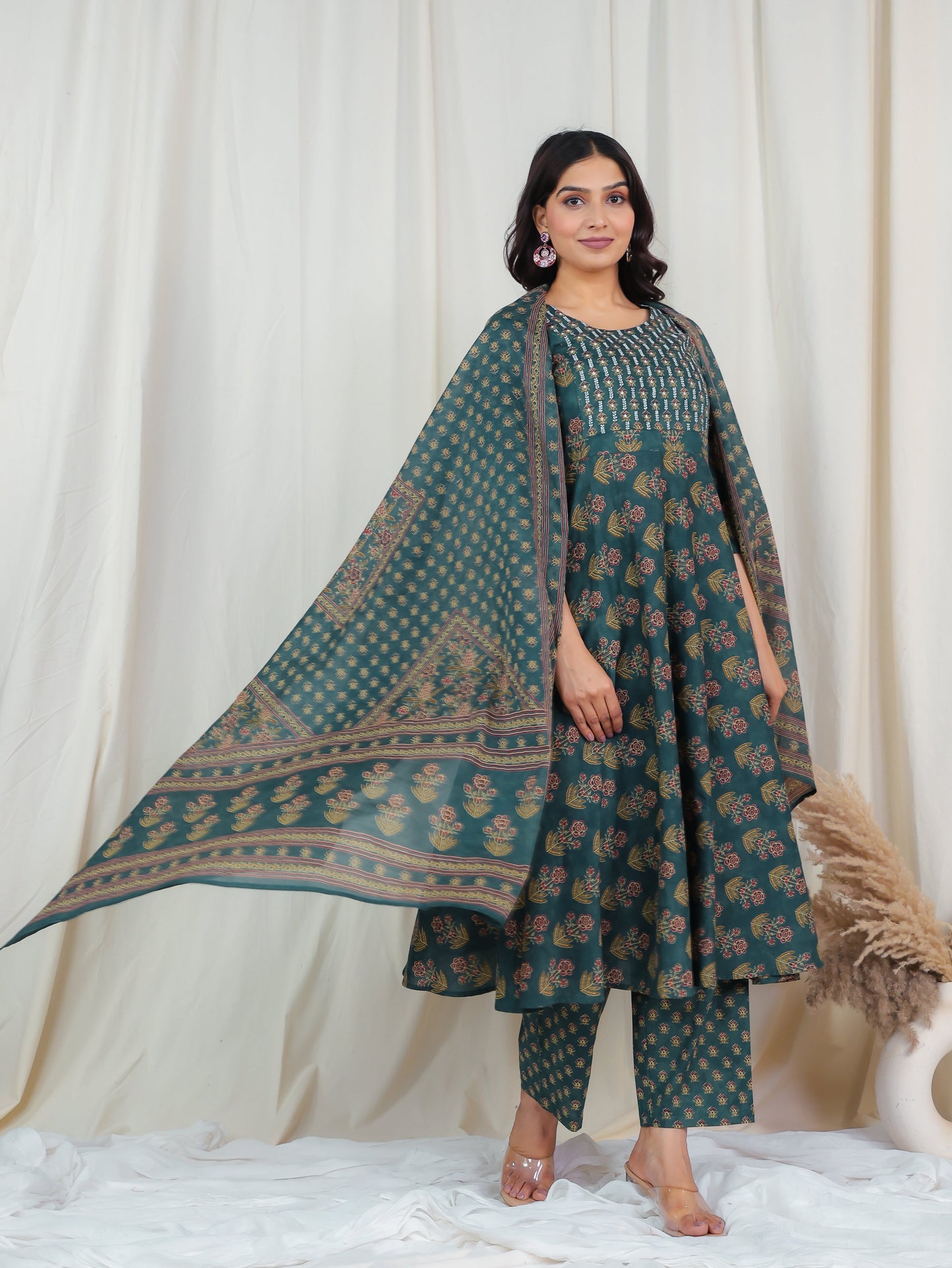 Cotton Voile Floral Green Dupatta