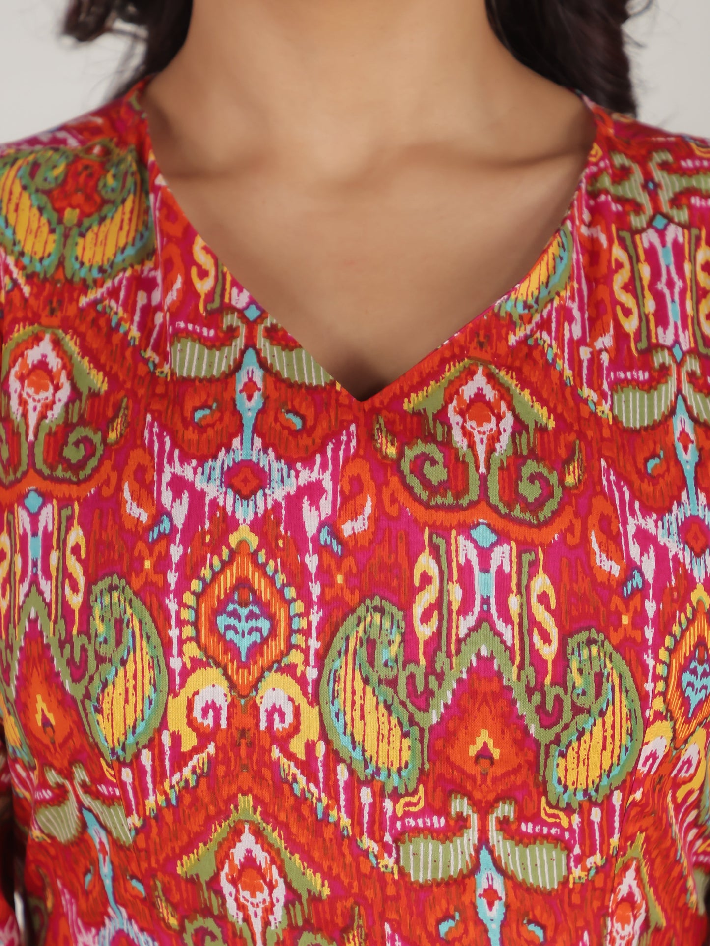 Soft Cotton Paisley Gathered Orange Dress