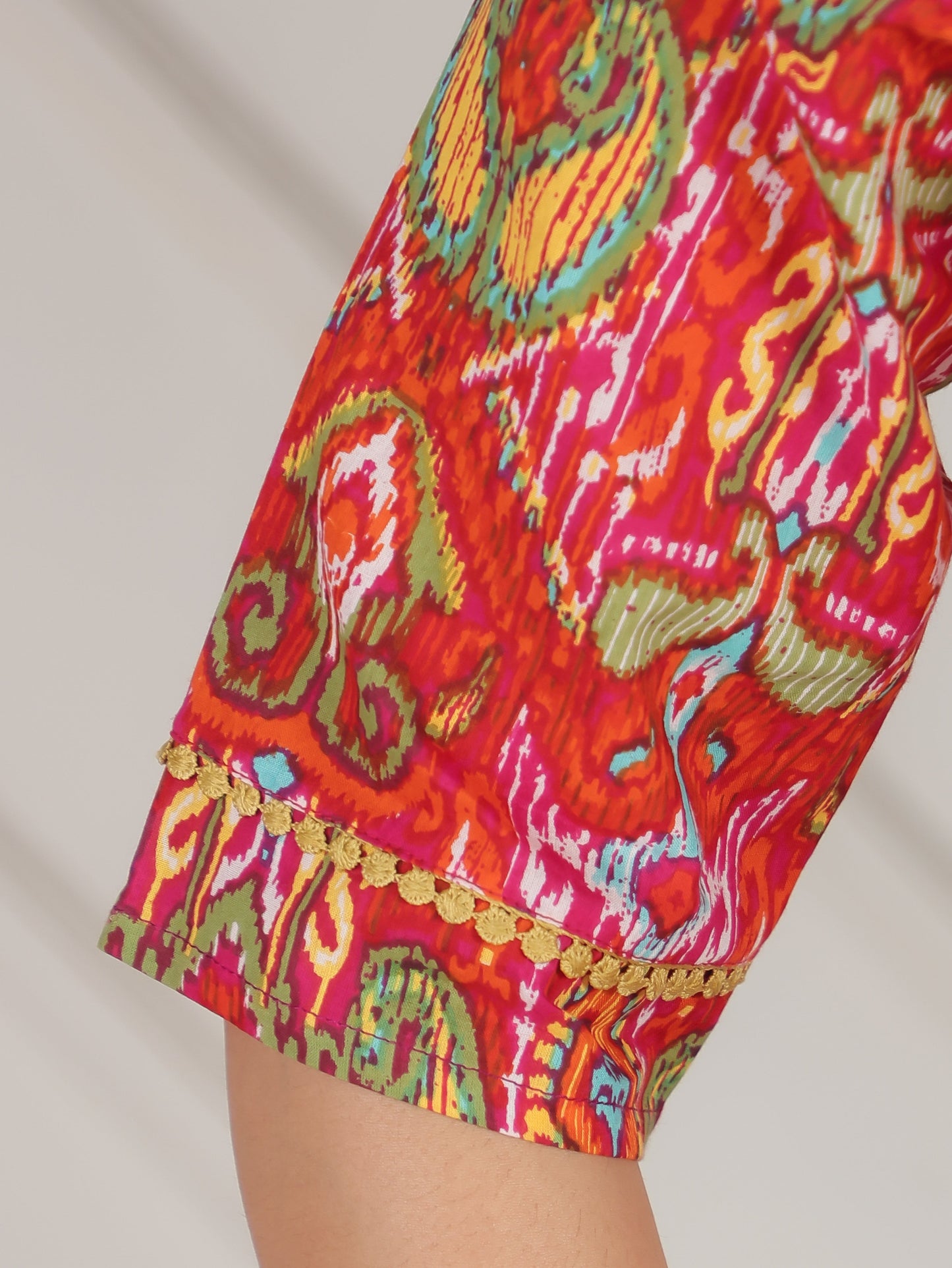 Soft Cotton Paisley Gathered Orange Dress