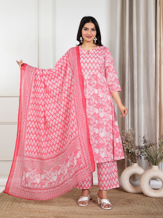 Cotton Voile Floral Pink Dupatta