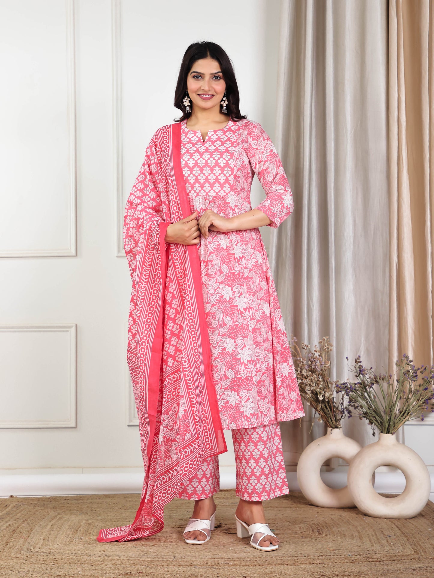 Cotton Voile Floral Pink Dupatta