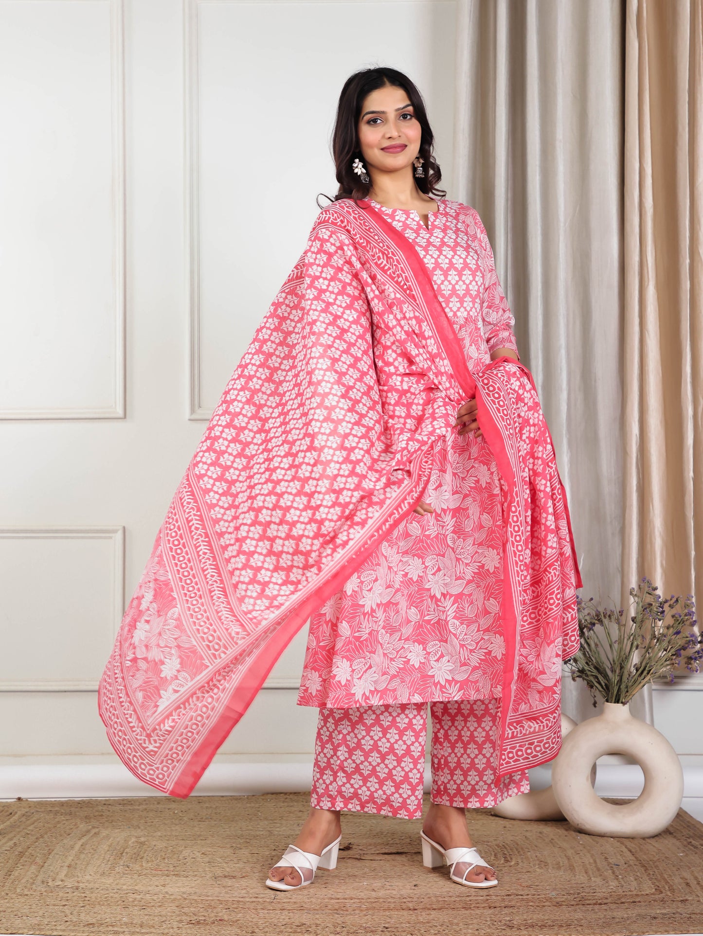 Cotton Voile Floral Pink Dupatta