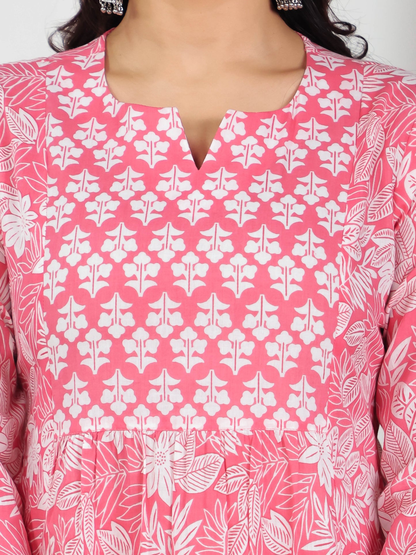 Soft Cotton Floral Panelled Pink Kurta