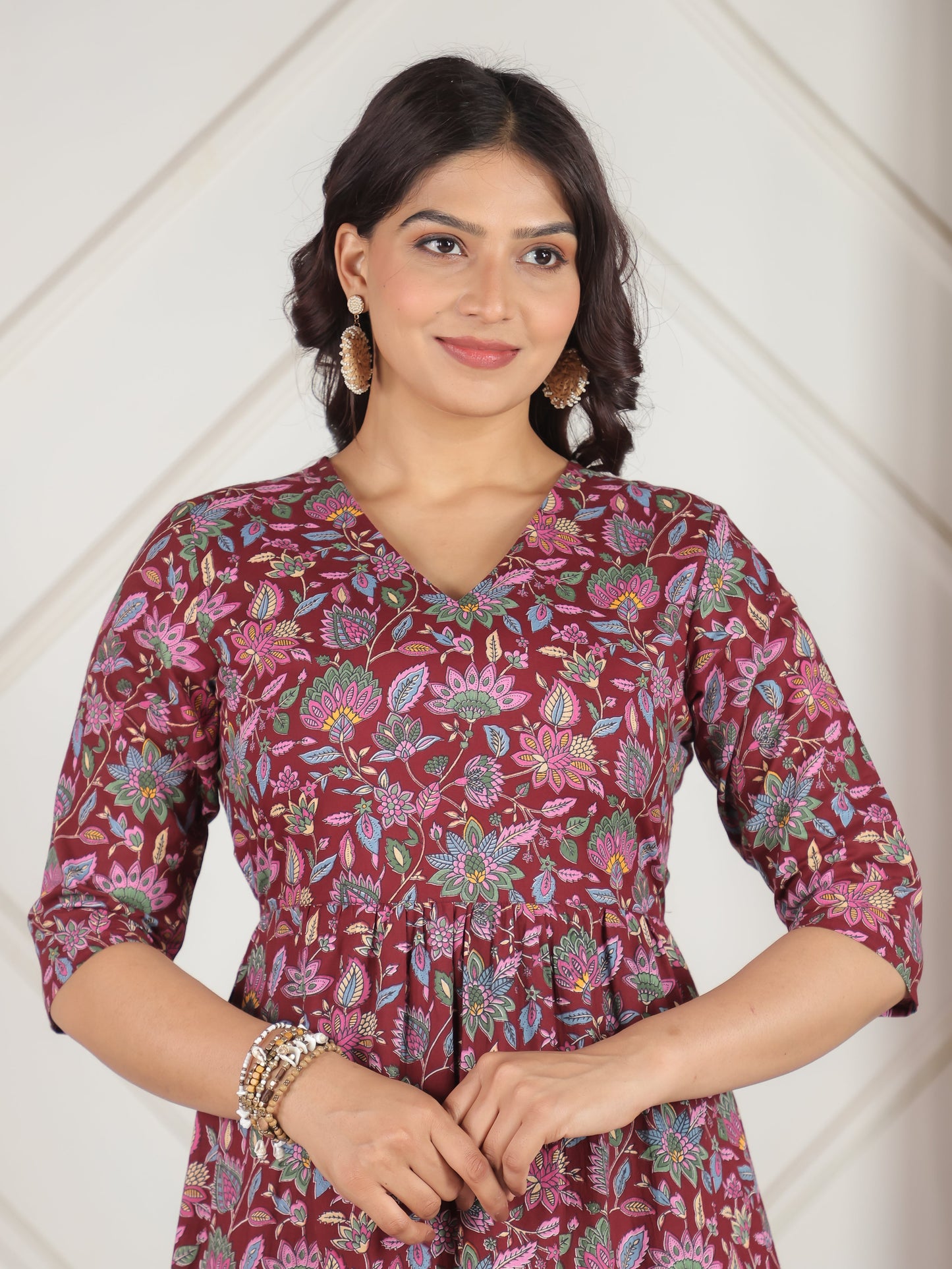 Soft Cotton Floral Anarkali Purple Dress