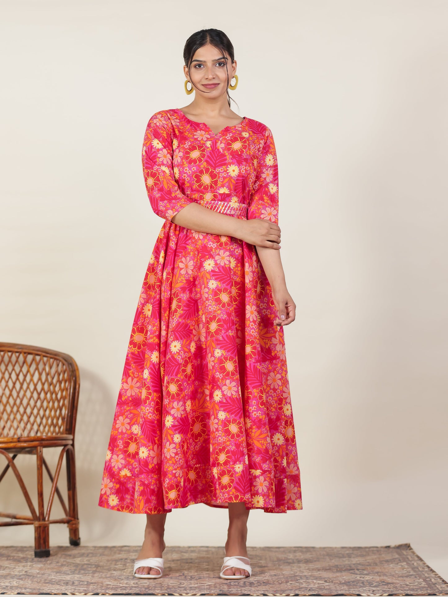 Soft Cotton Floral Anarkali Purple Dress