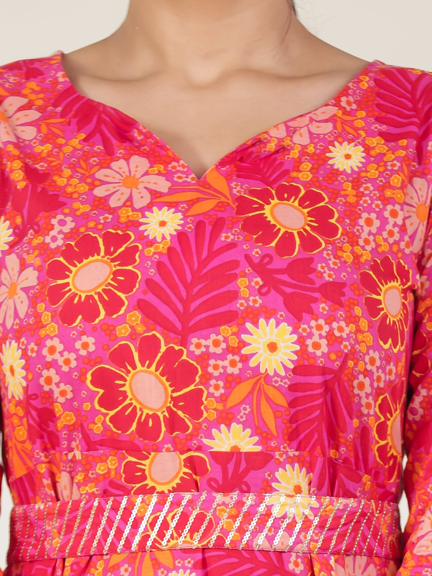 Soft Cotton Floral Anarkali Purple Dress