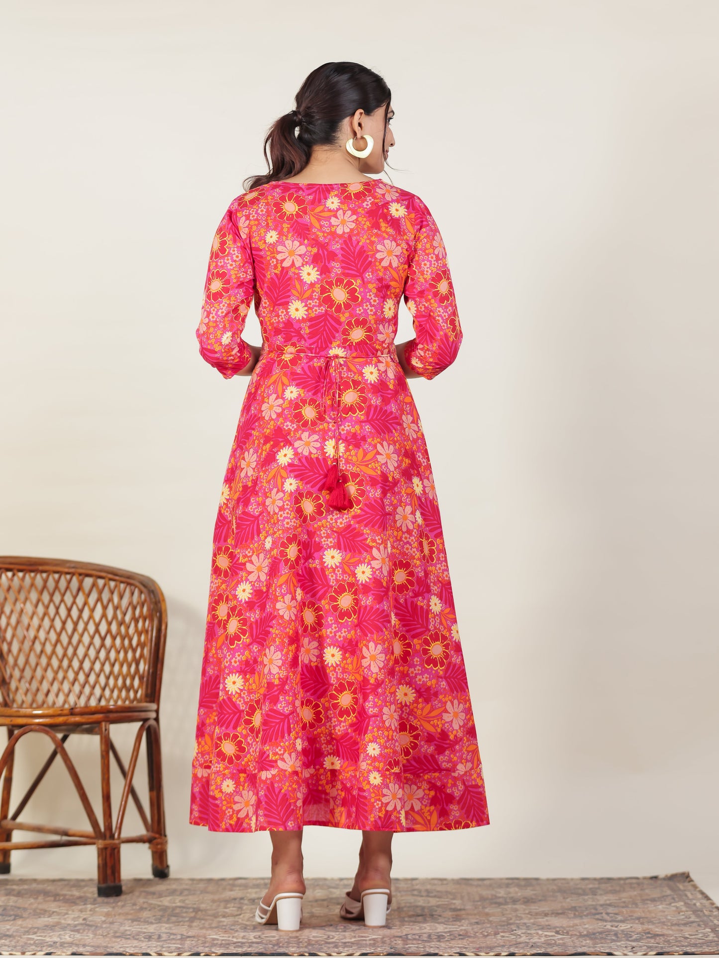 Soft Cotton Floral Anarkali Purple Dress