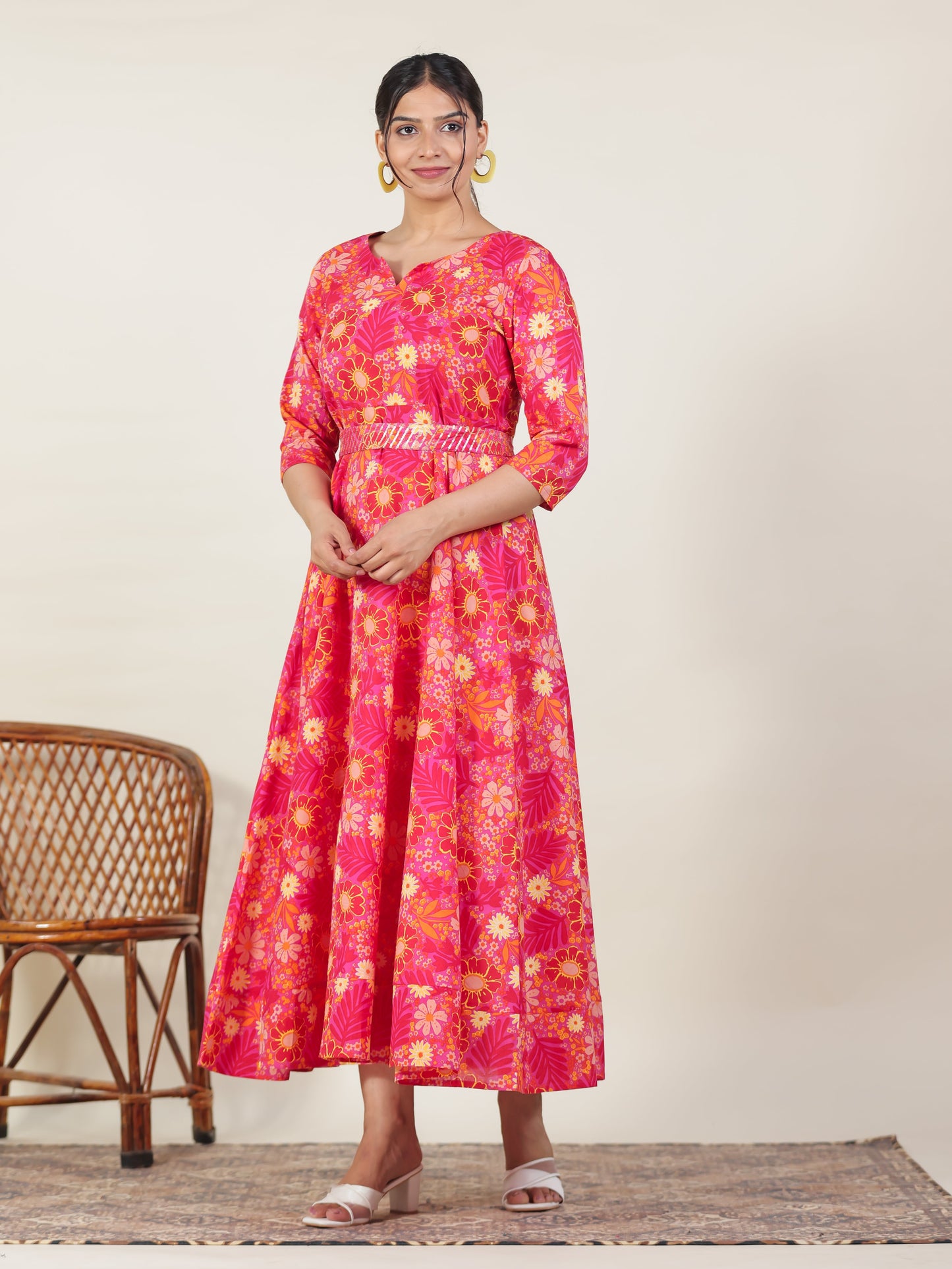 Soft Cotton Floral Anarkali Purple Dress