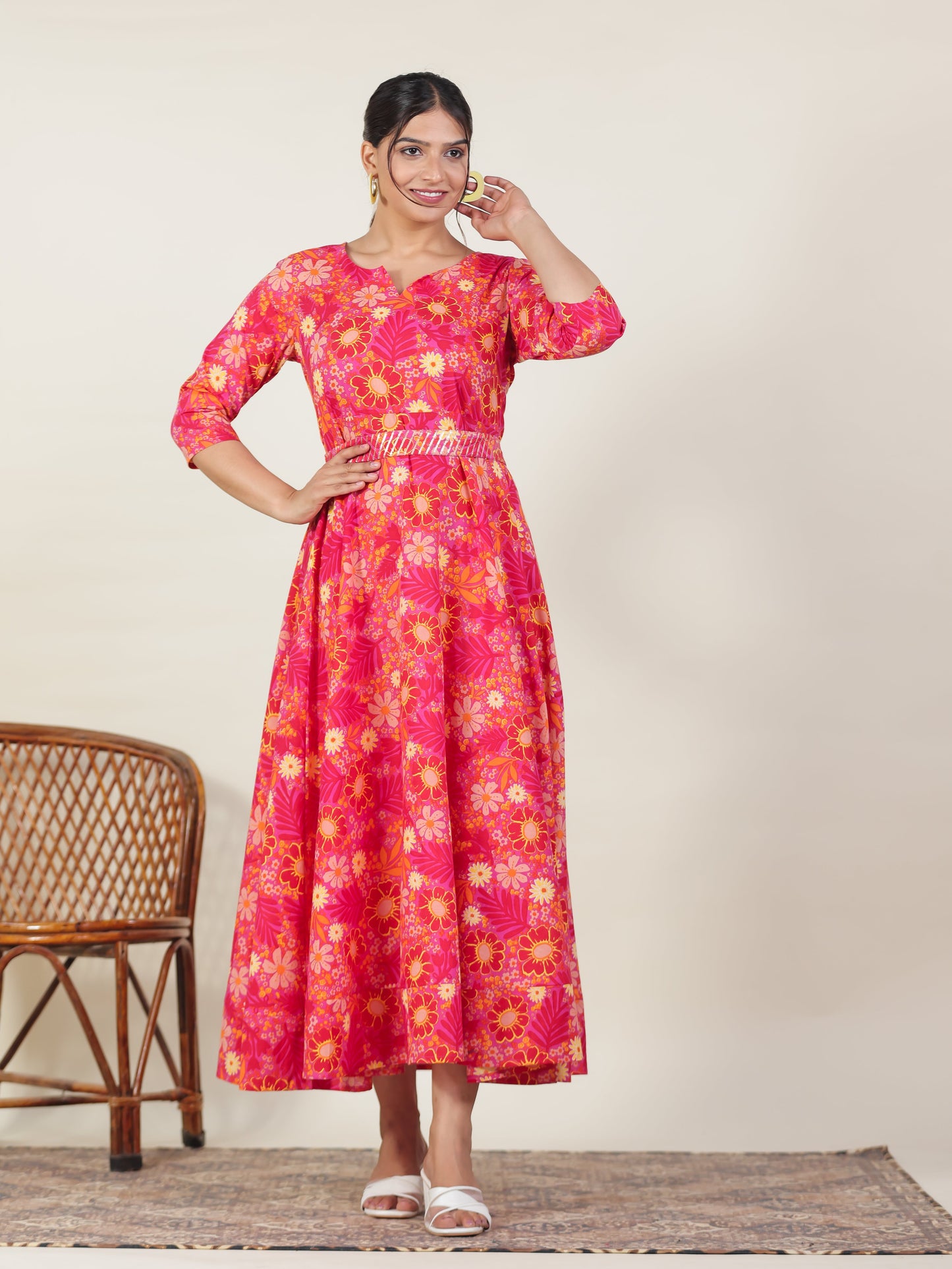 Soft Cotton Floral Anarkali Purple Dress