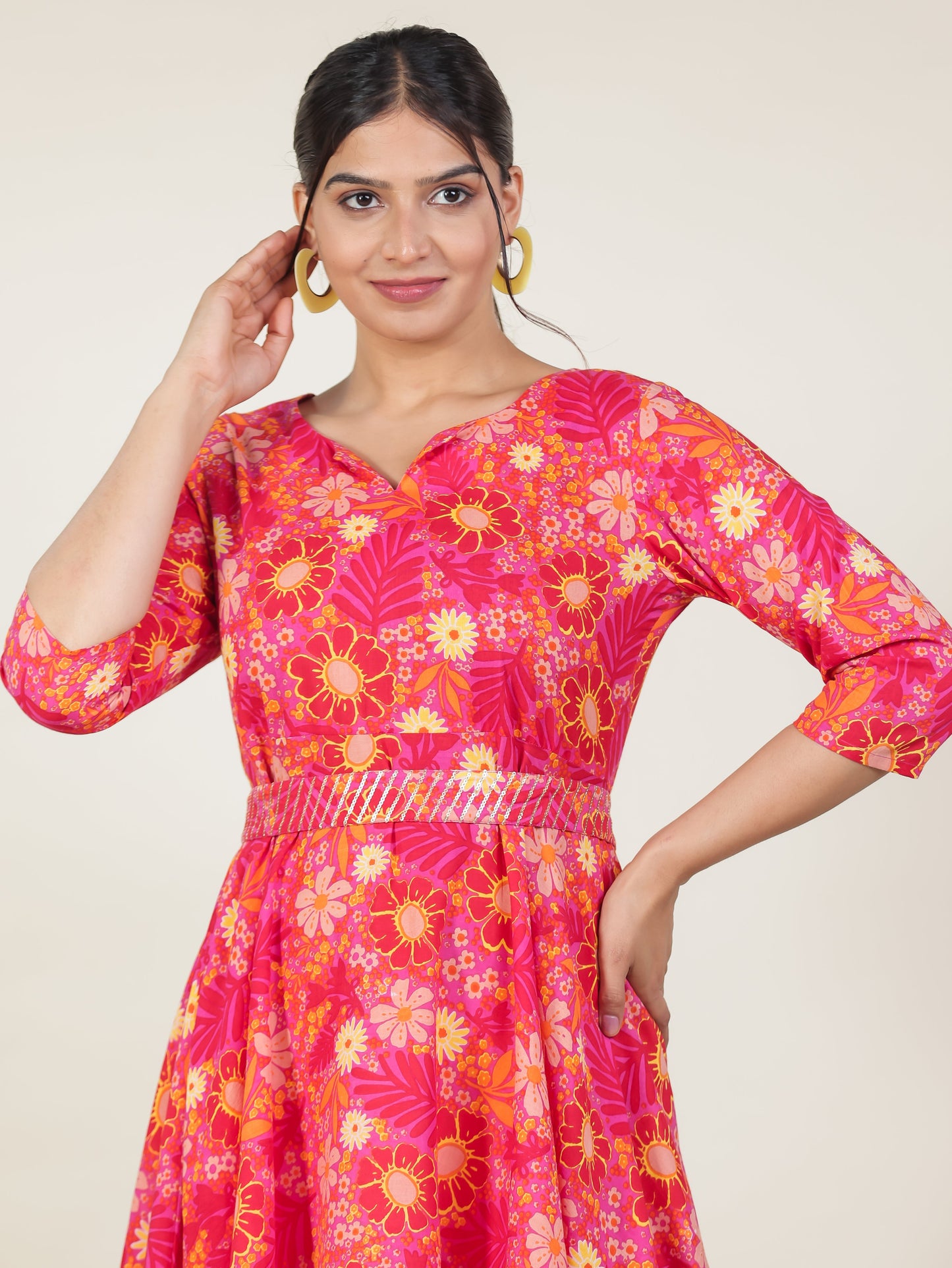Soft Cotton Floral Anarkali Purple Dress