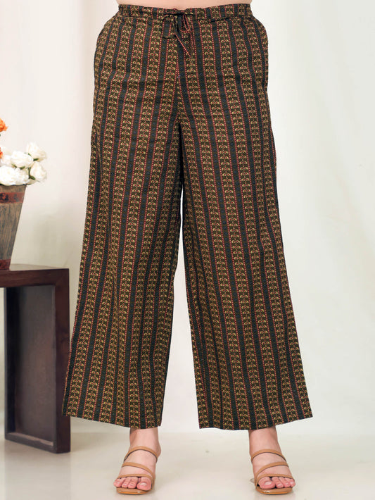 Soft Cotton Striped Green Flared Trousers