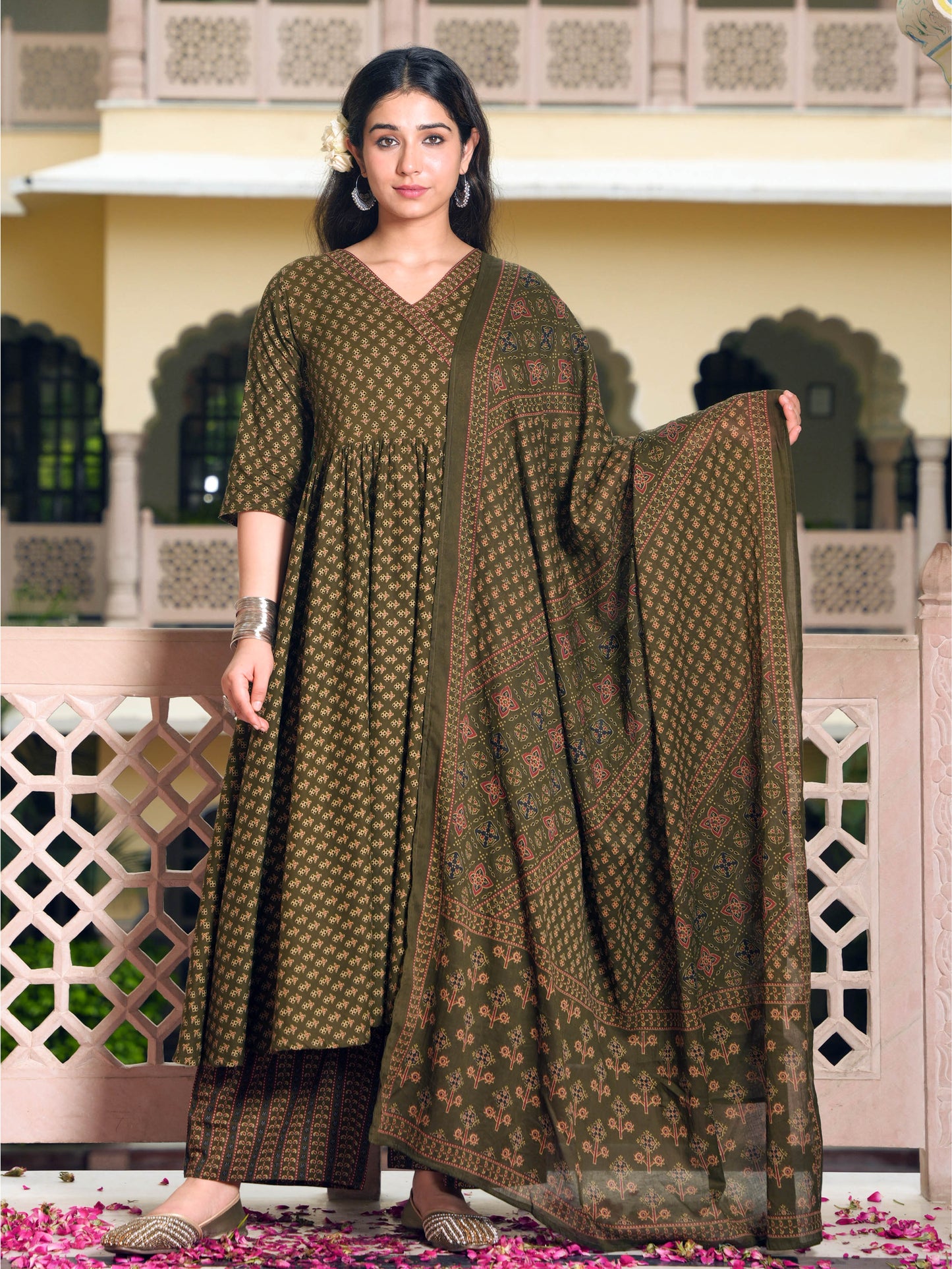 Cotton Voile Striped Green Dupatta