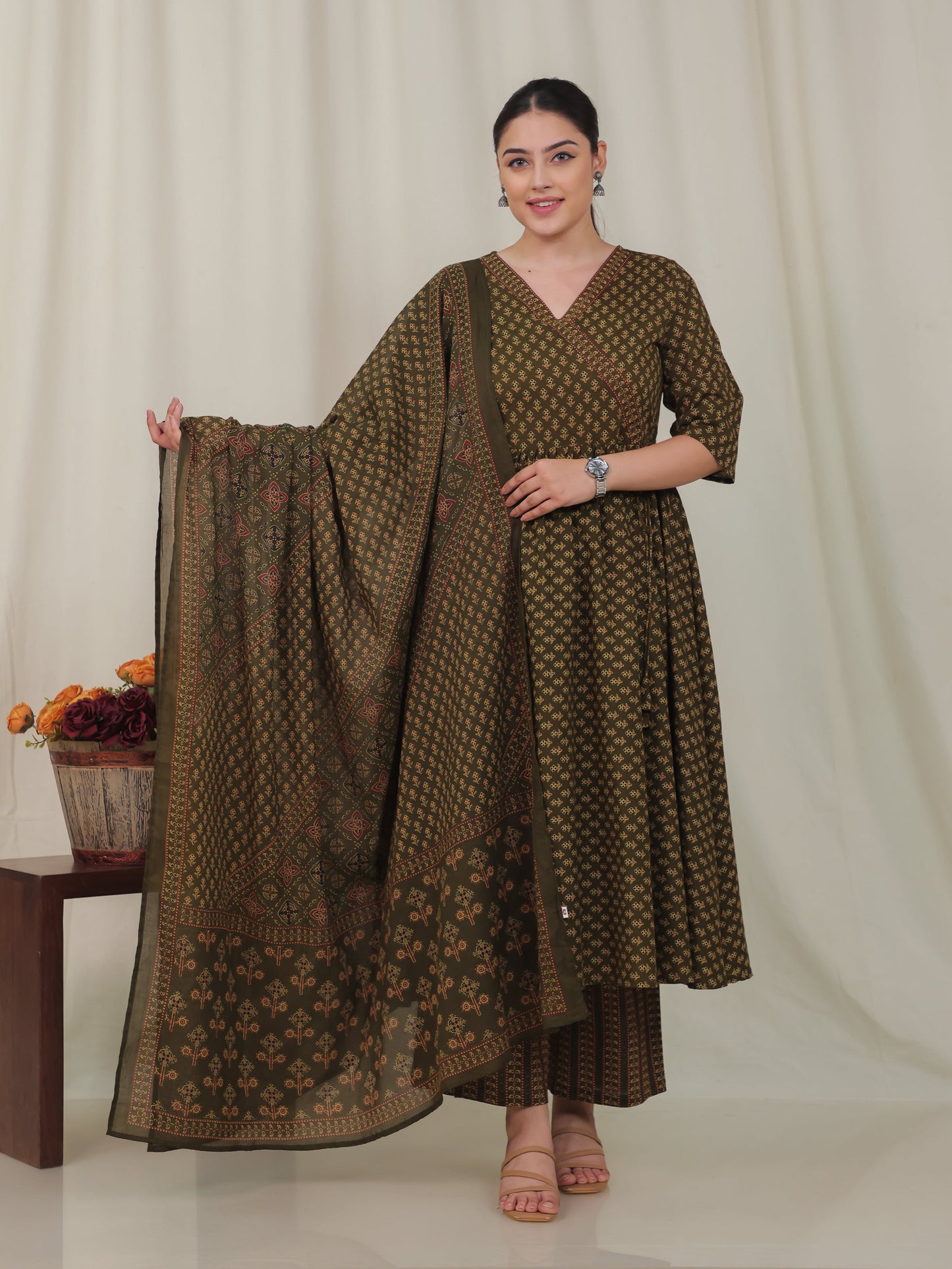 Cotton Voile Striped Green Dupatta