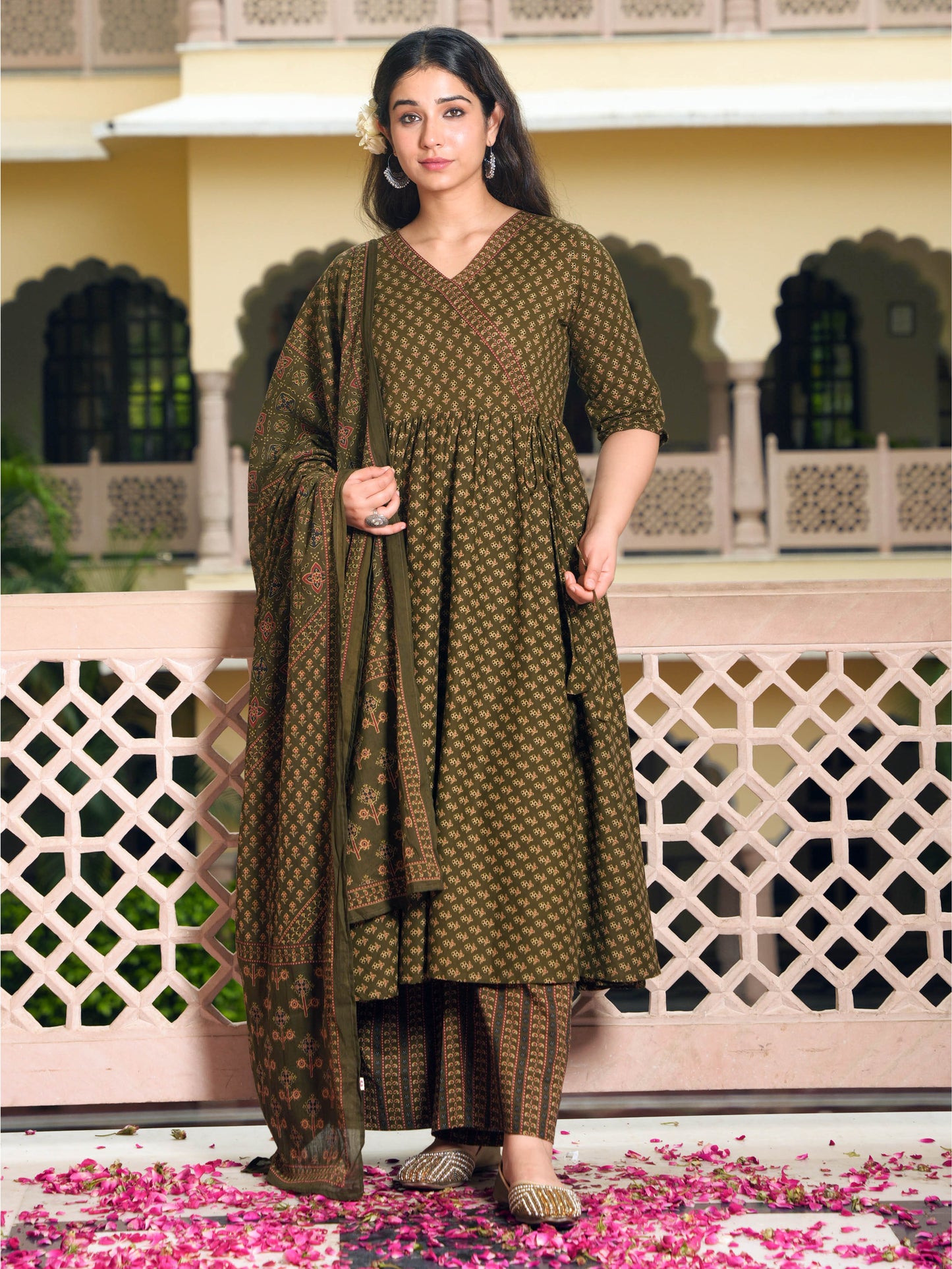 Cotton Voile Striped Green Dupatta