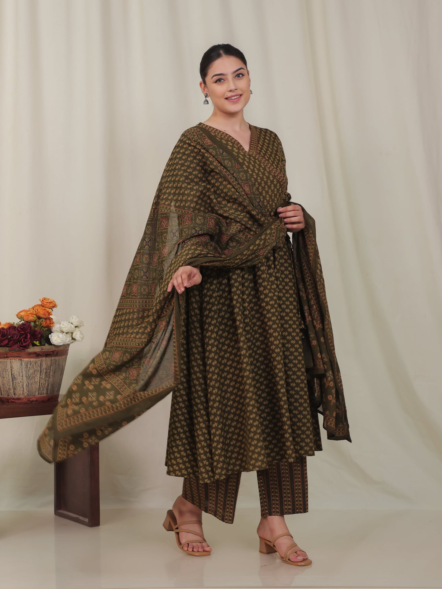Cotton Voile Striped Green Dupatta
