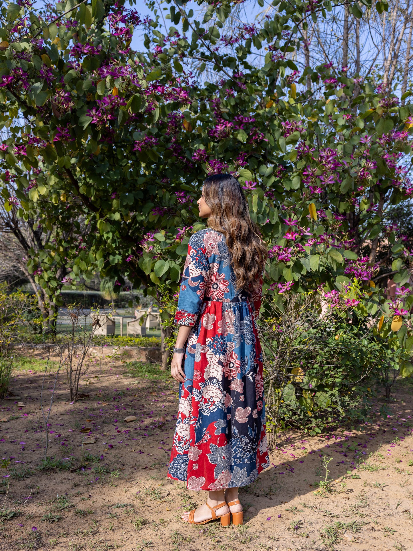 Embroidered Soft Cotton Floral Anarkali Blue Dress