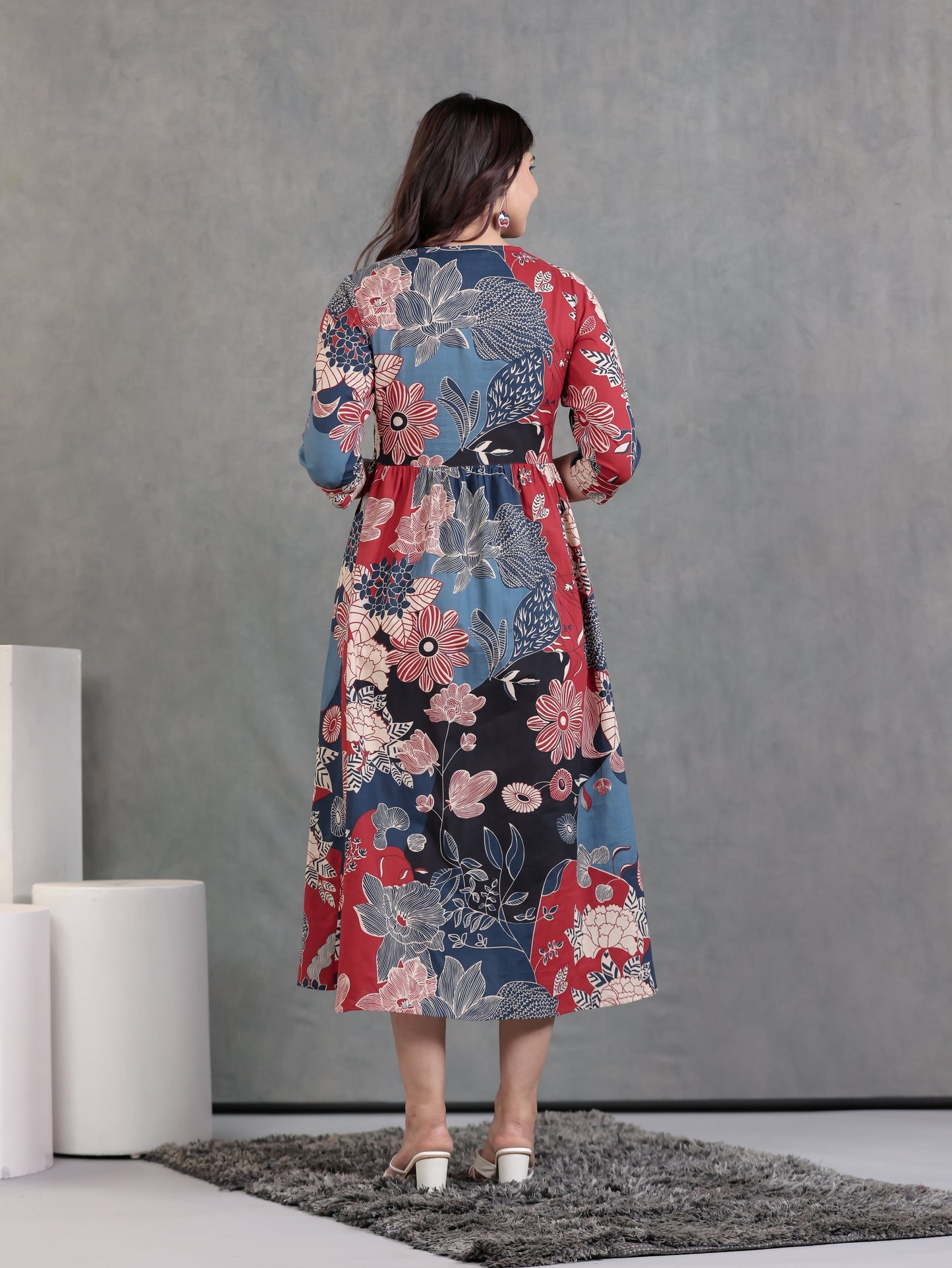 Embroidered Soft Cotton Floral Anarkali Mutlicolour Dress