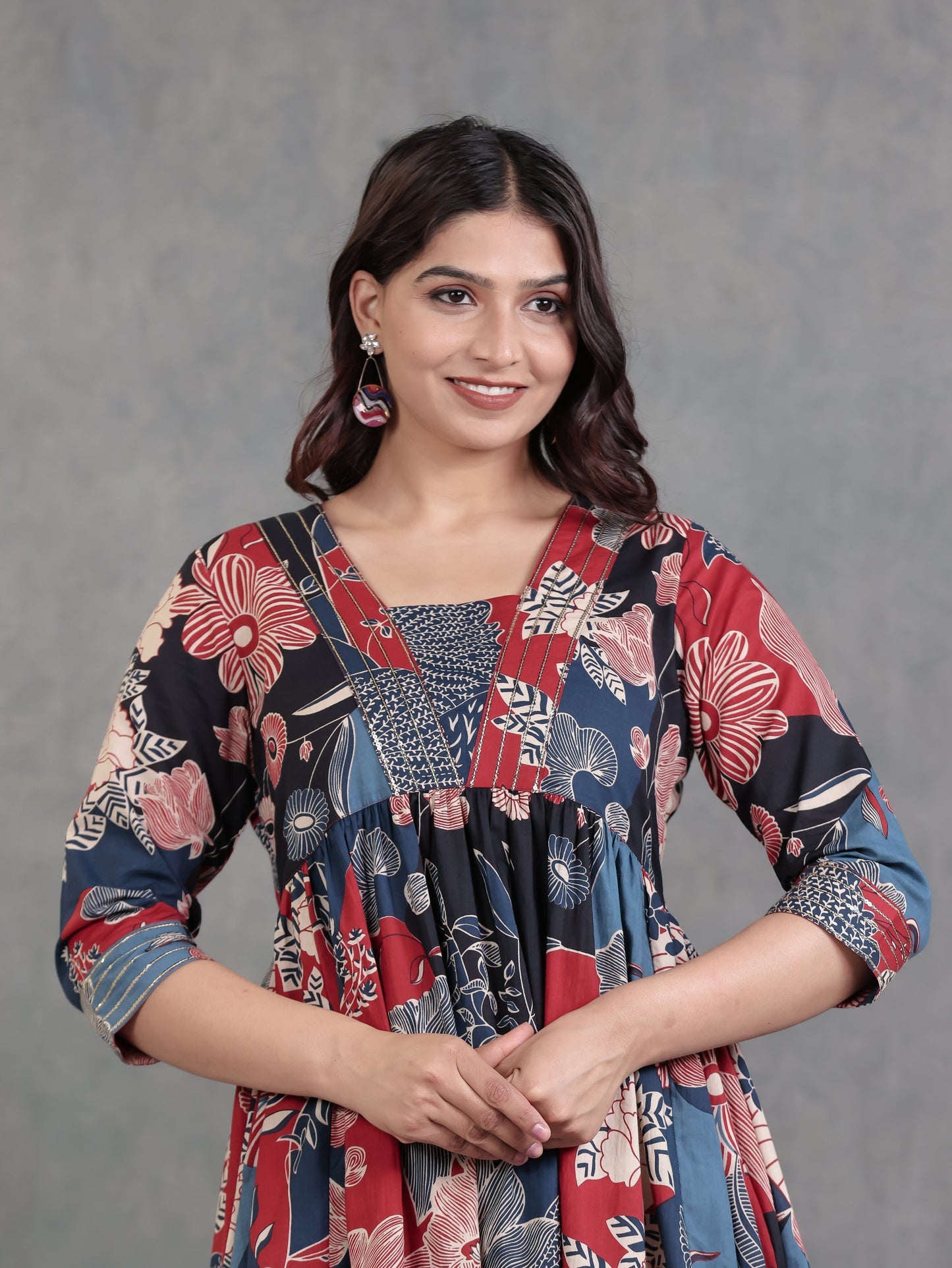Embroidered Soft Cotton Floral Anarkali Mutlicolour Dress
