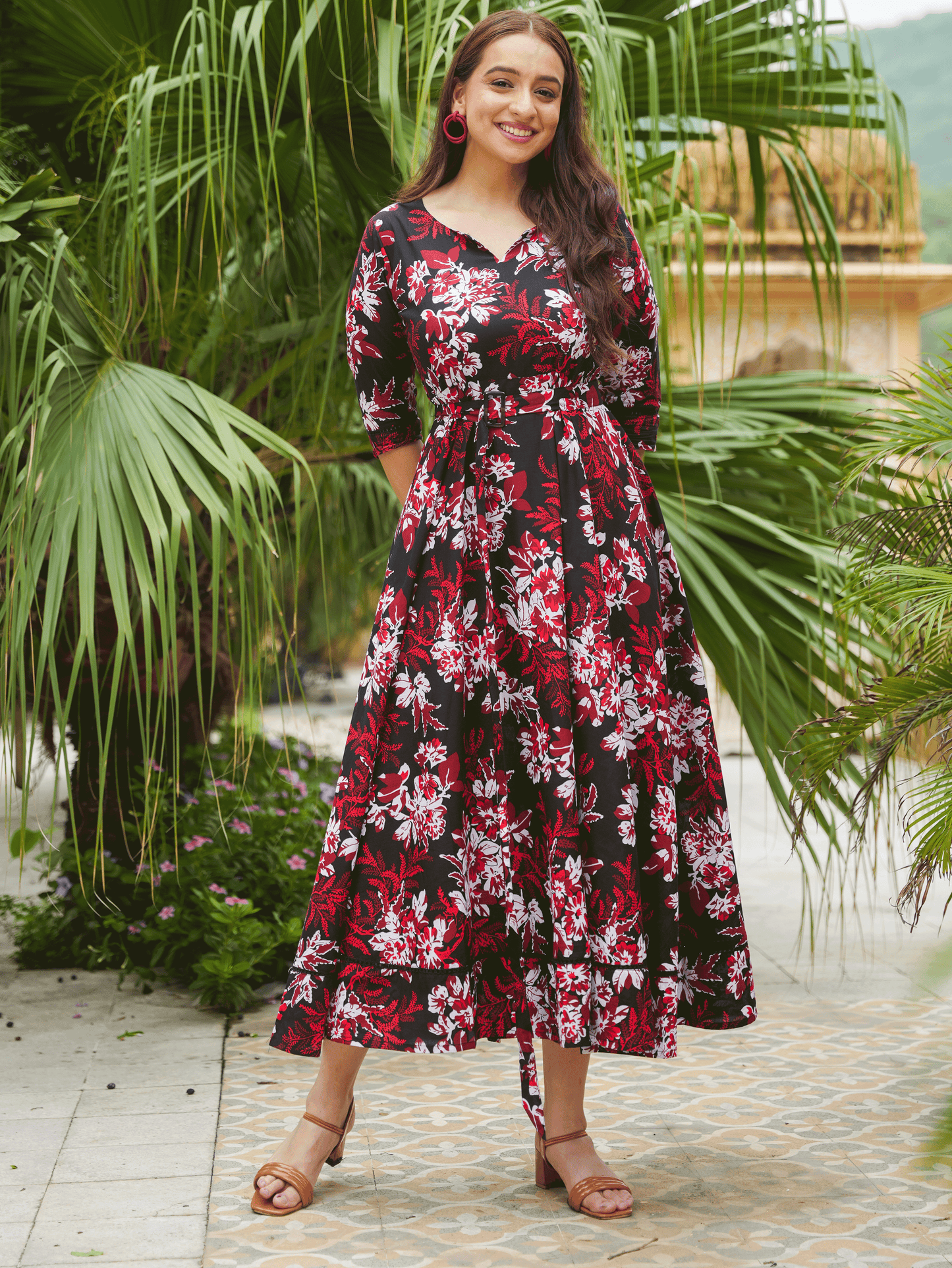 Soft Cotton Floral Anarkali Black Dress