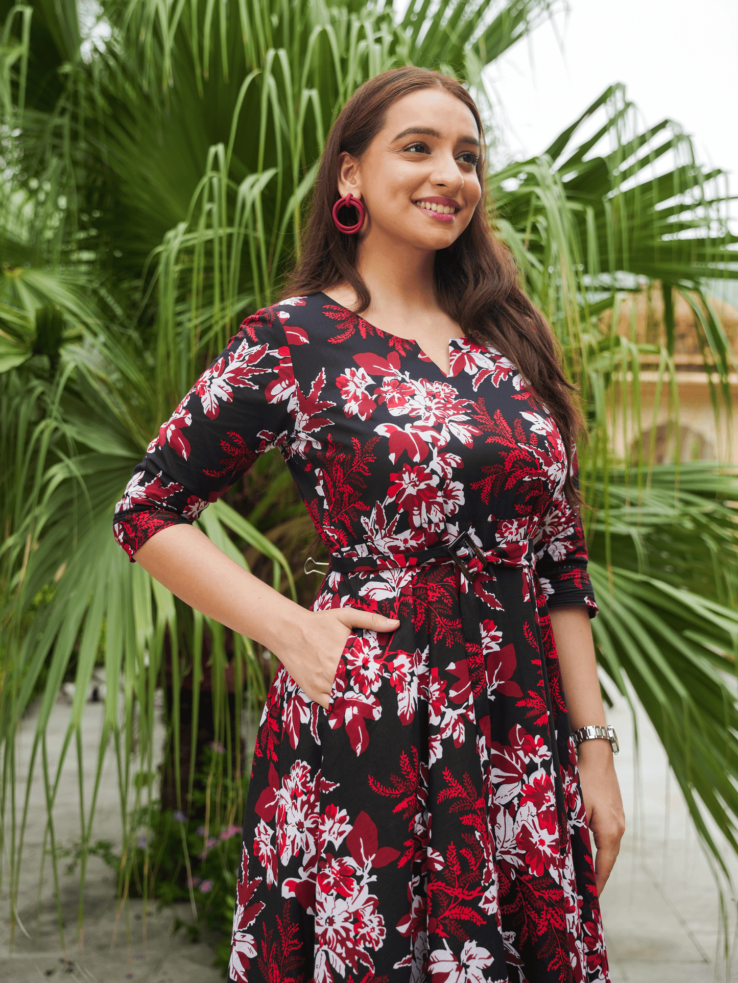 Soft Cotton Floral Anarkali Black Dress
