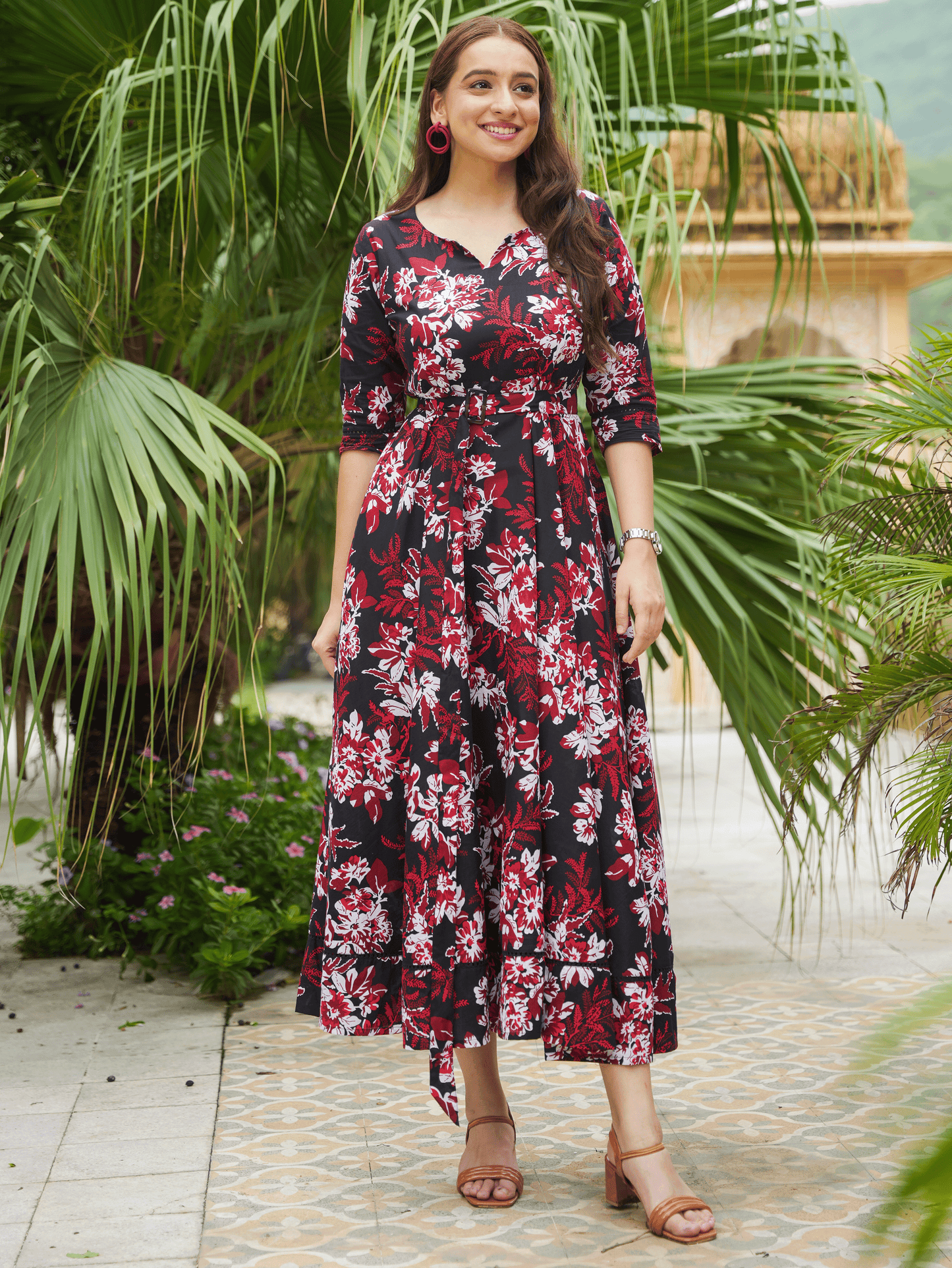 Soft Cotton Floral Anarkali Black Dress