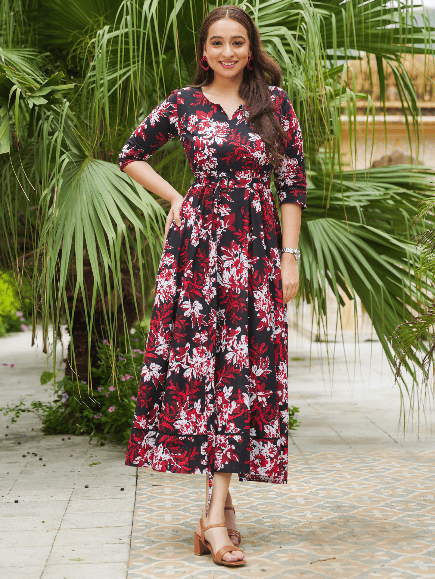 Soft Cotton Floral Anarkali Black Dress
