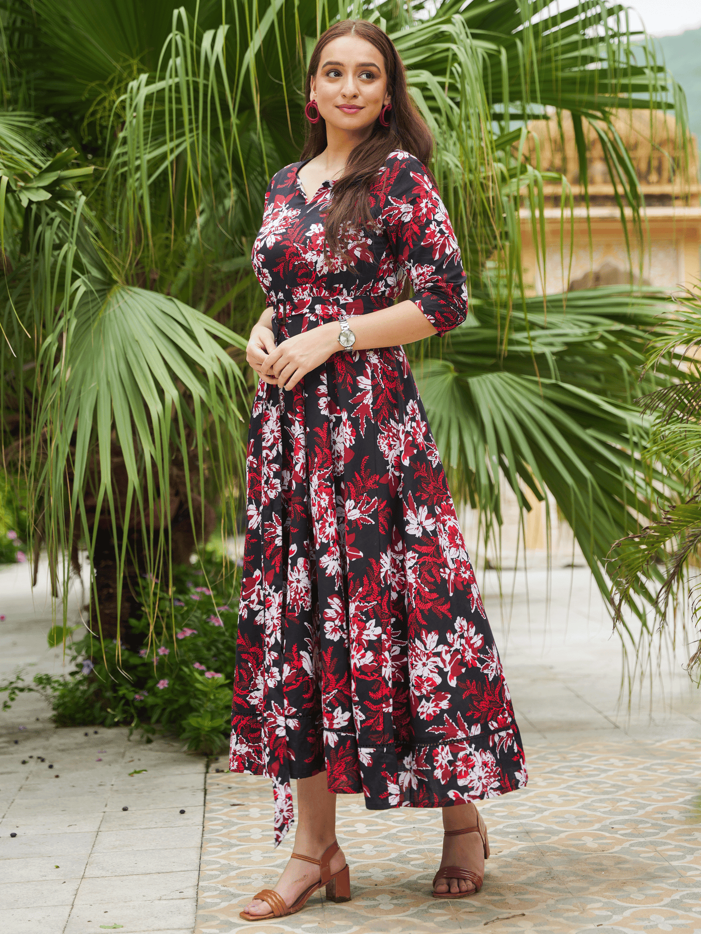 Soft Cotton Floral Anarkali Black Dress