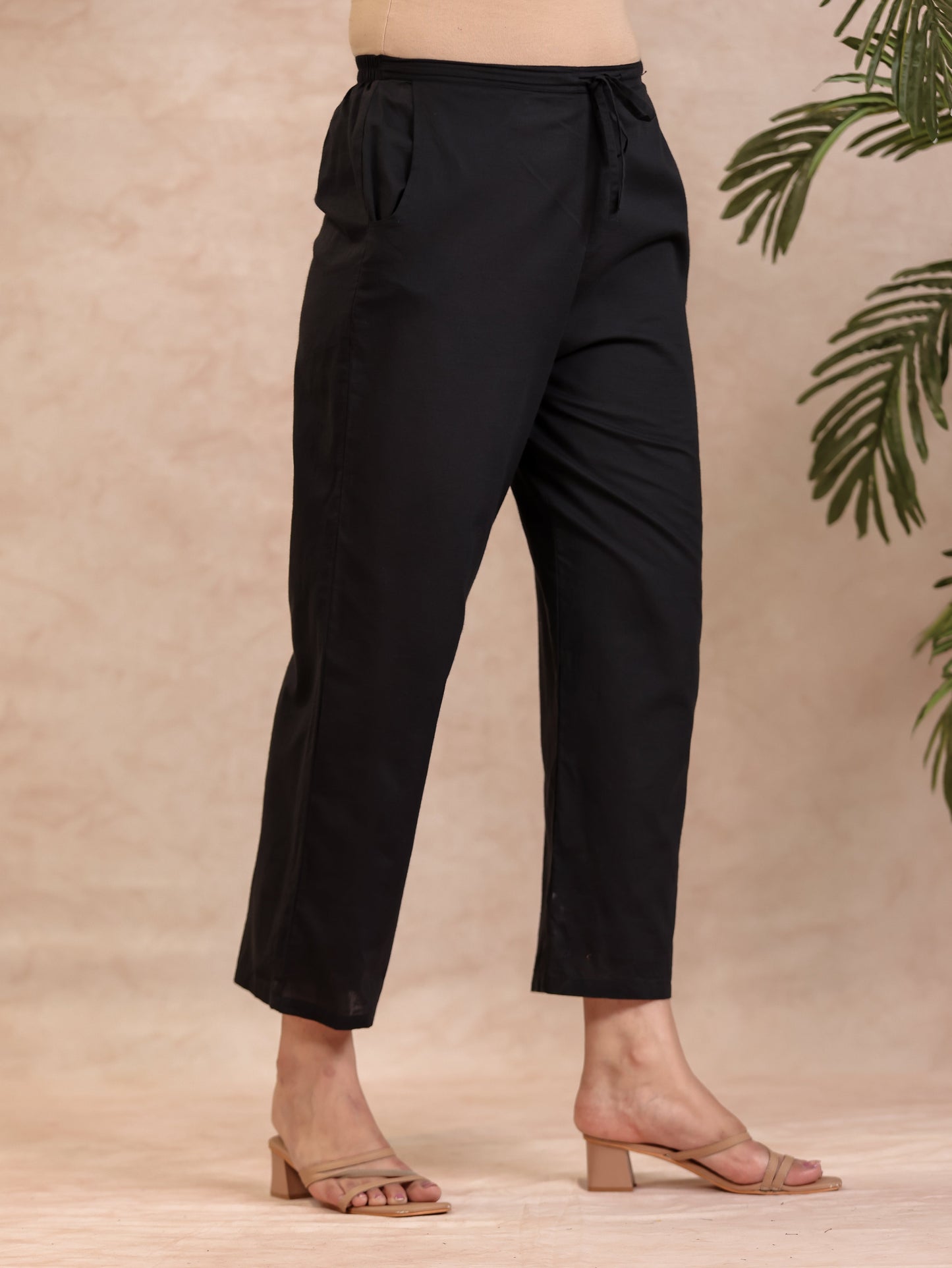 Soft Cotton Butti Angrakha Black Kurta