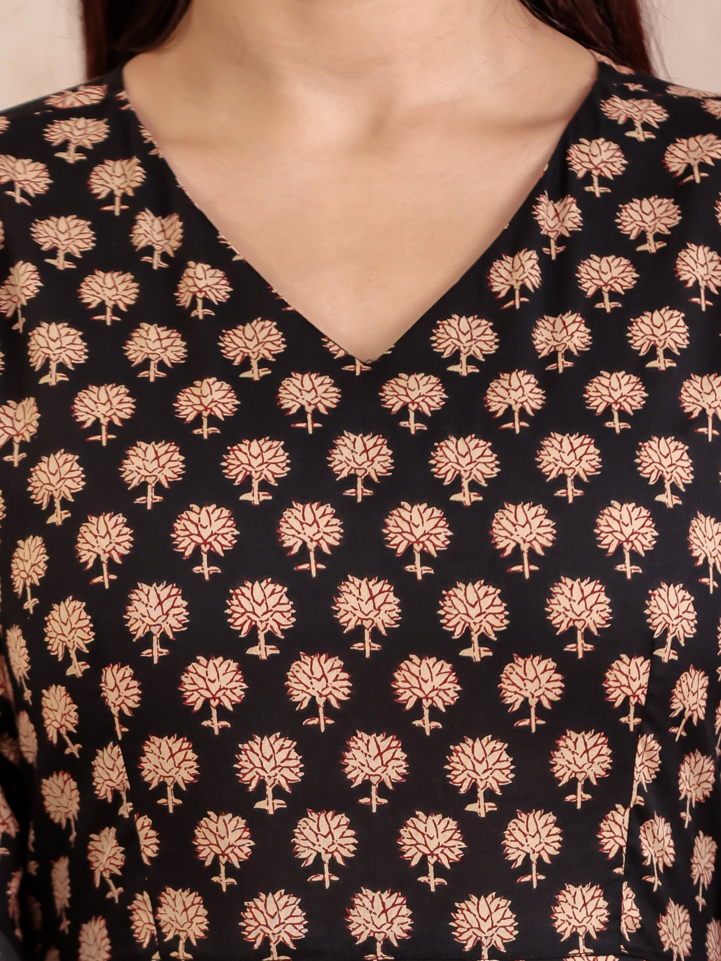 Soft Cotton Butti Angrakha Black Kurta