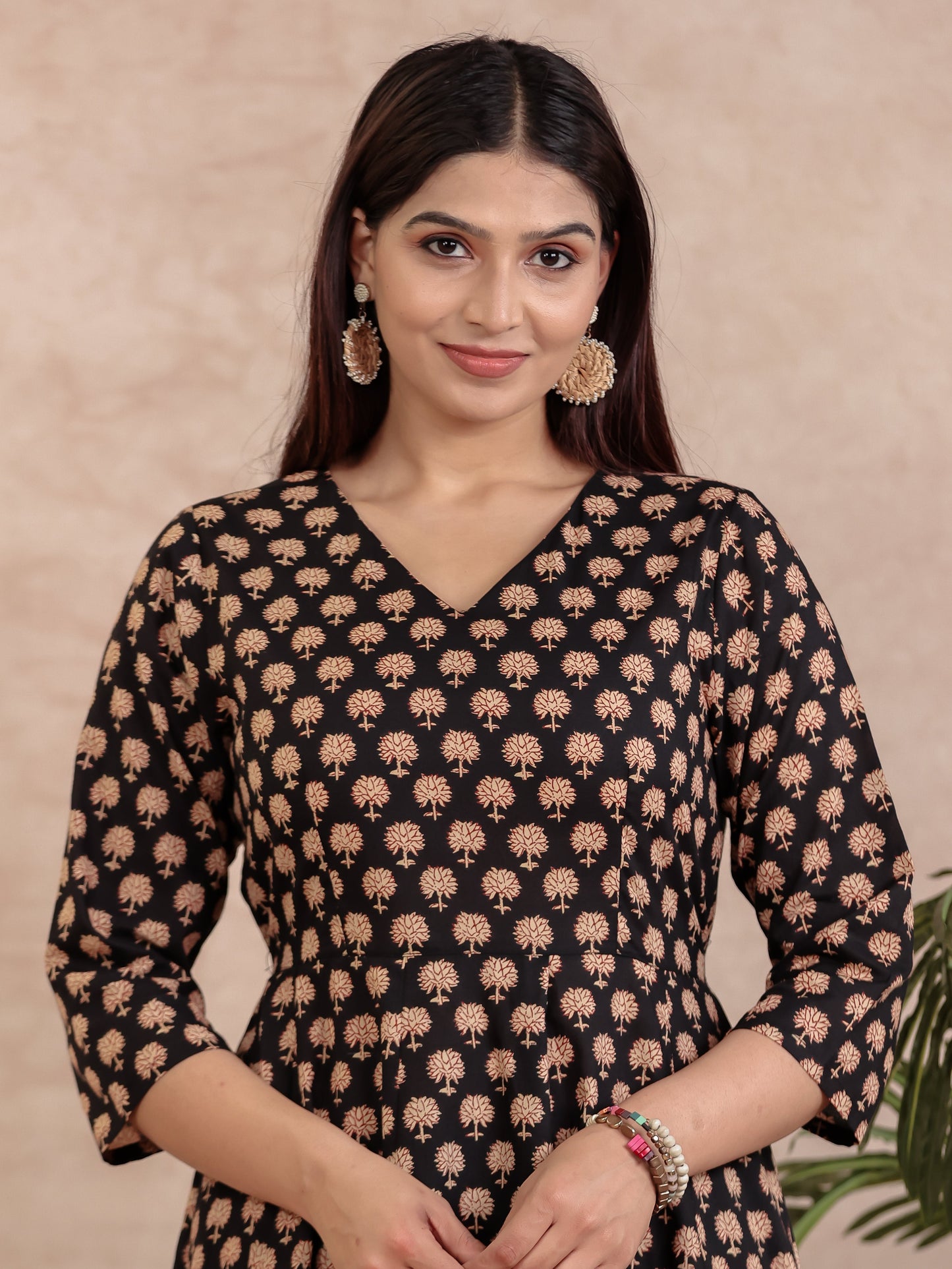 Soft Cotton Butti Angrakha Black Kurta