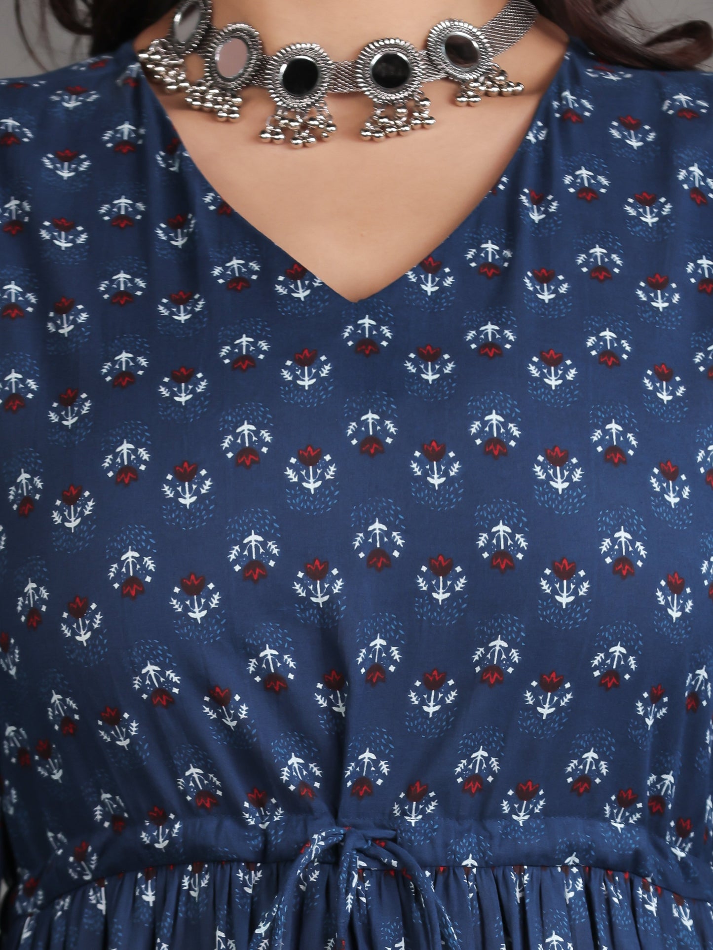 Soft Cotton Butti A-line Blue Dress