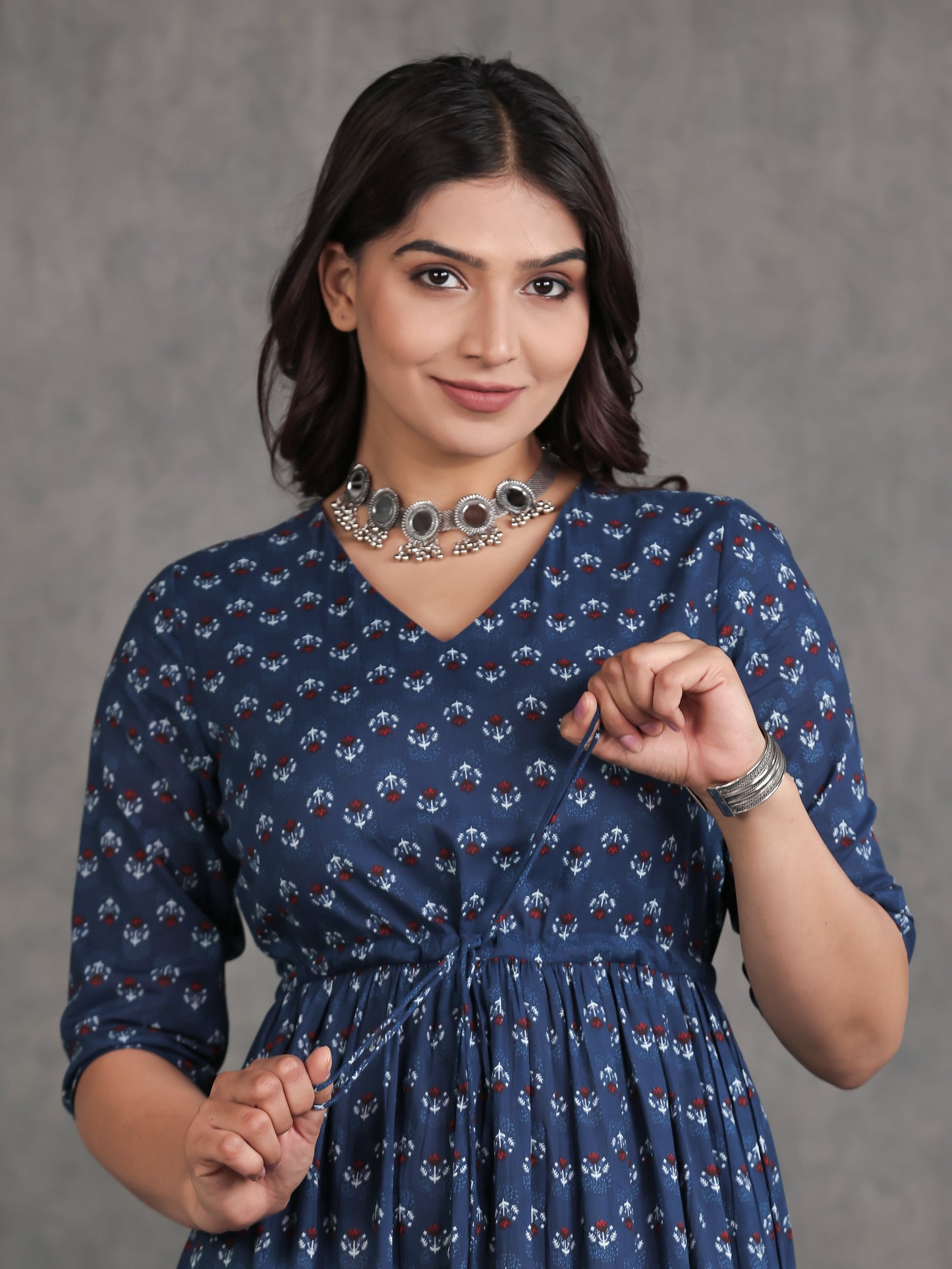 Soft Cotton Butti A-line Blue Dress