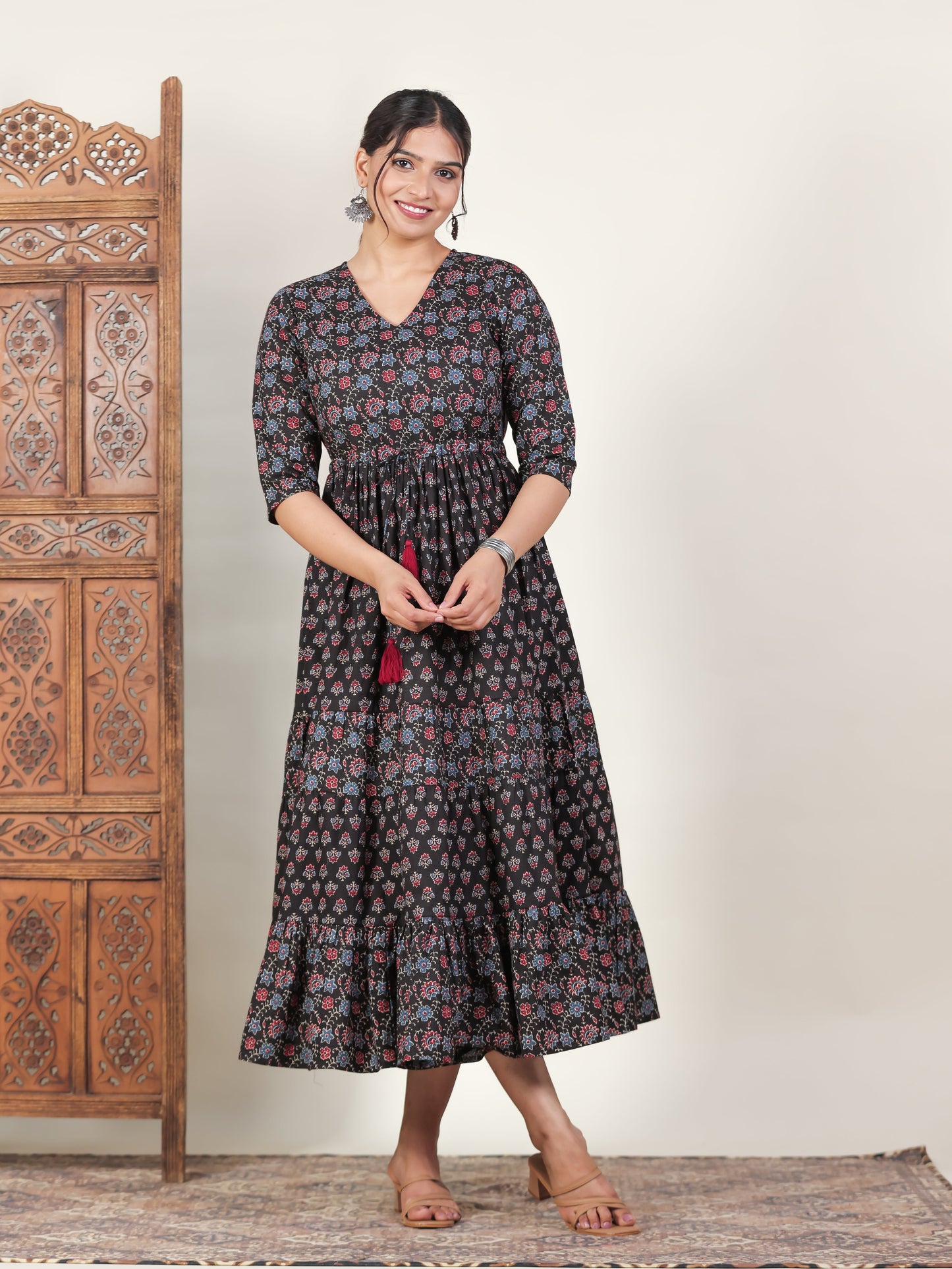 Soft Cotton Butti Tiered Black Dress