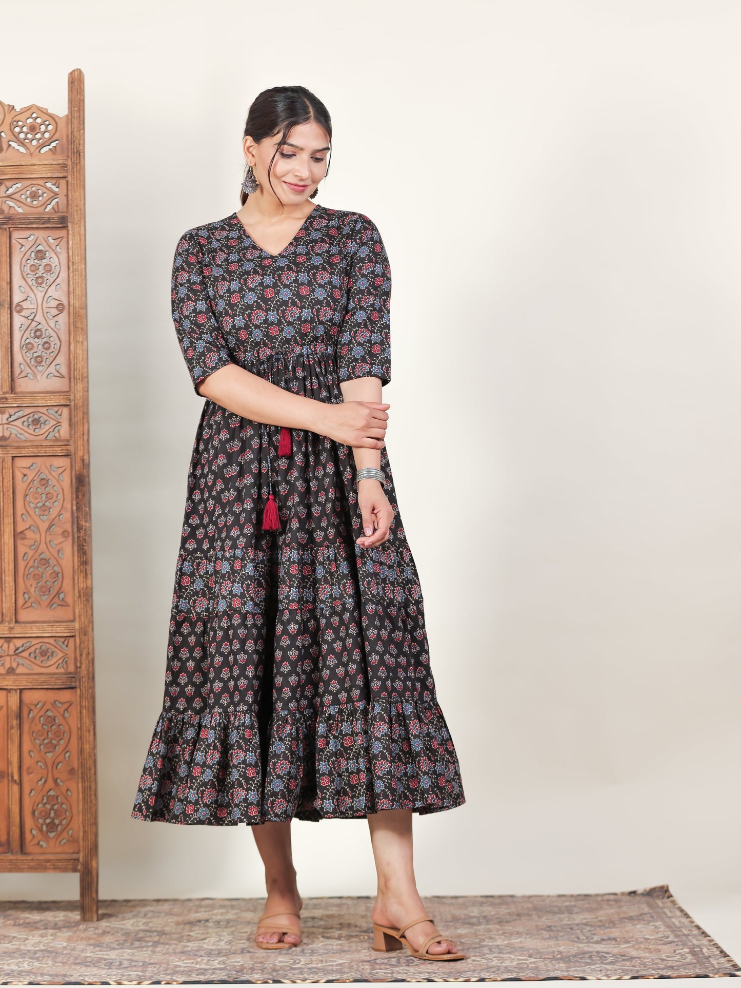 Soft Cotton Butti Tiered Black Dress