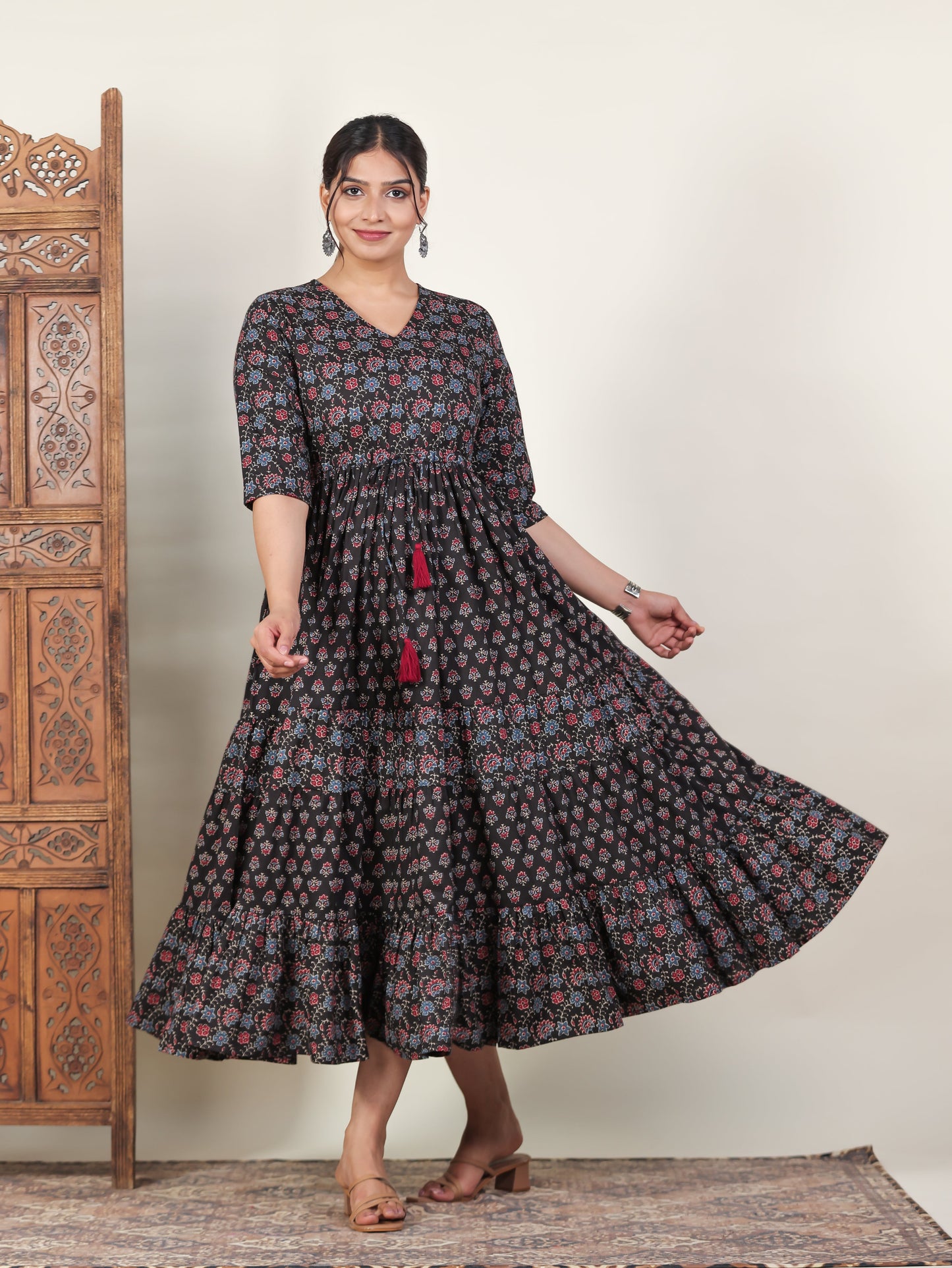 Soft Cotton Butti Tiered Black Dress