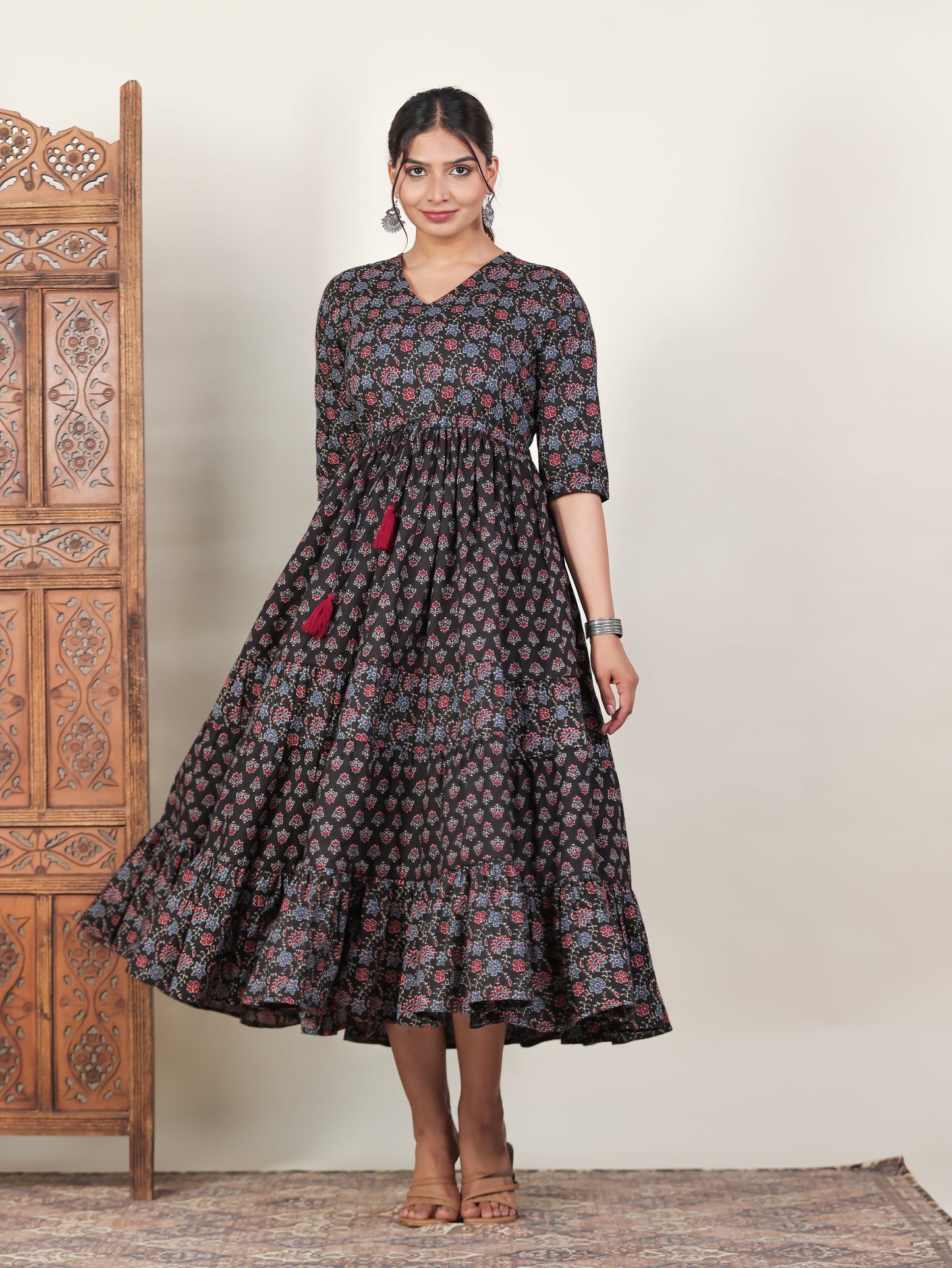 Soft Cotton Butti Tiered Black Dress