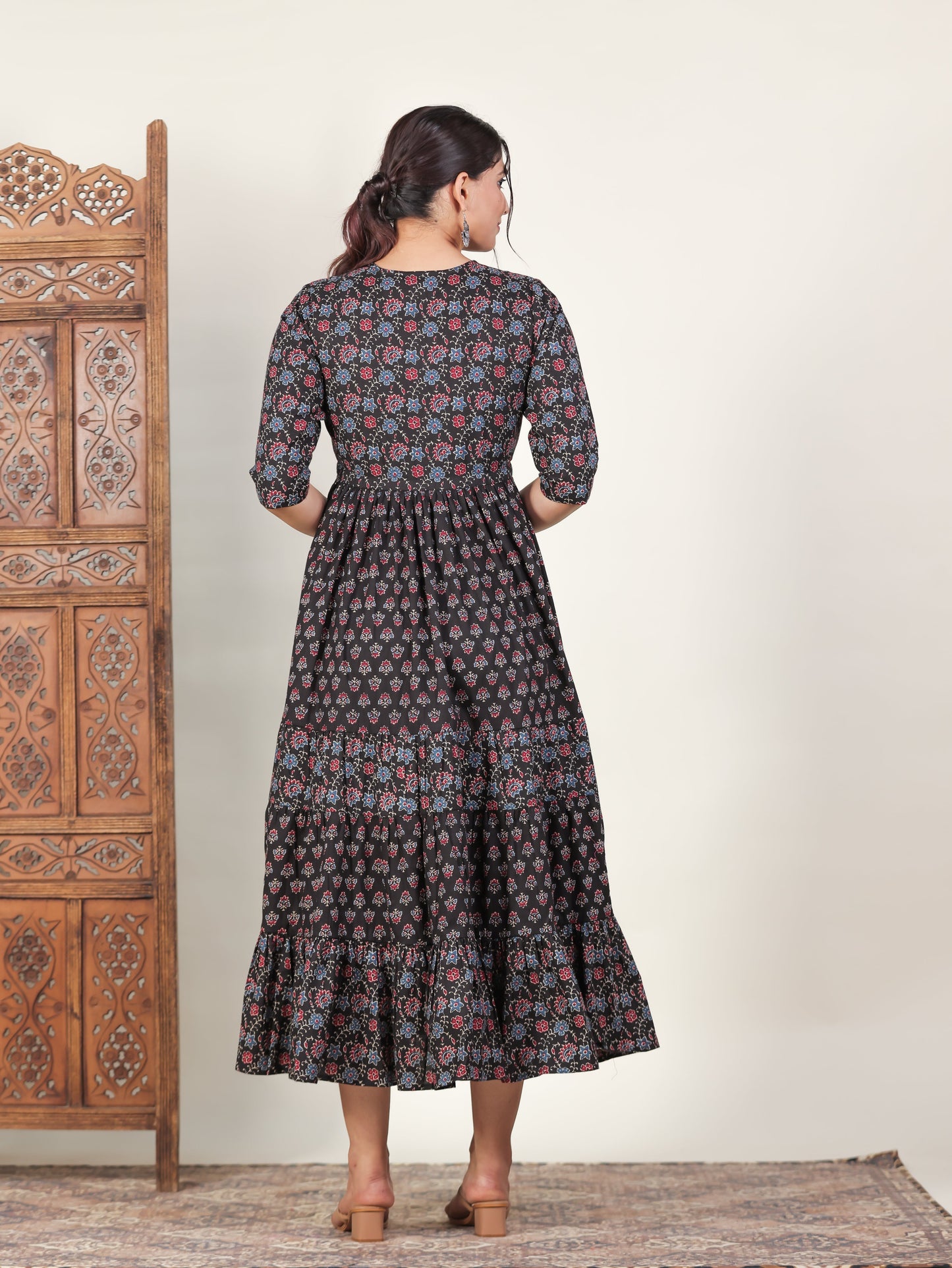 Soft Cotton Butti Tiered Black Dress