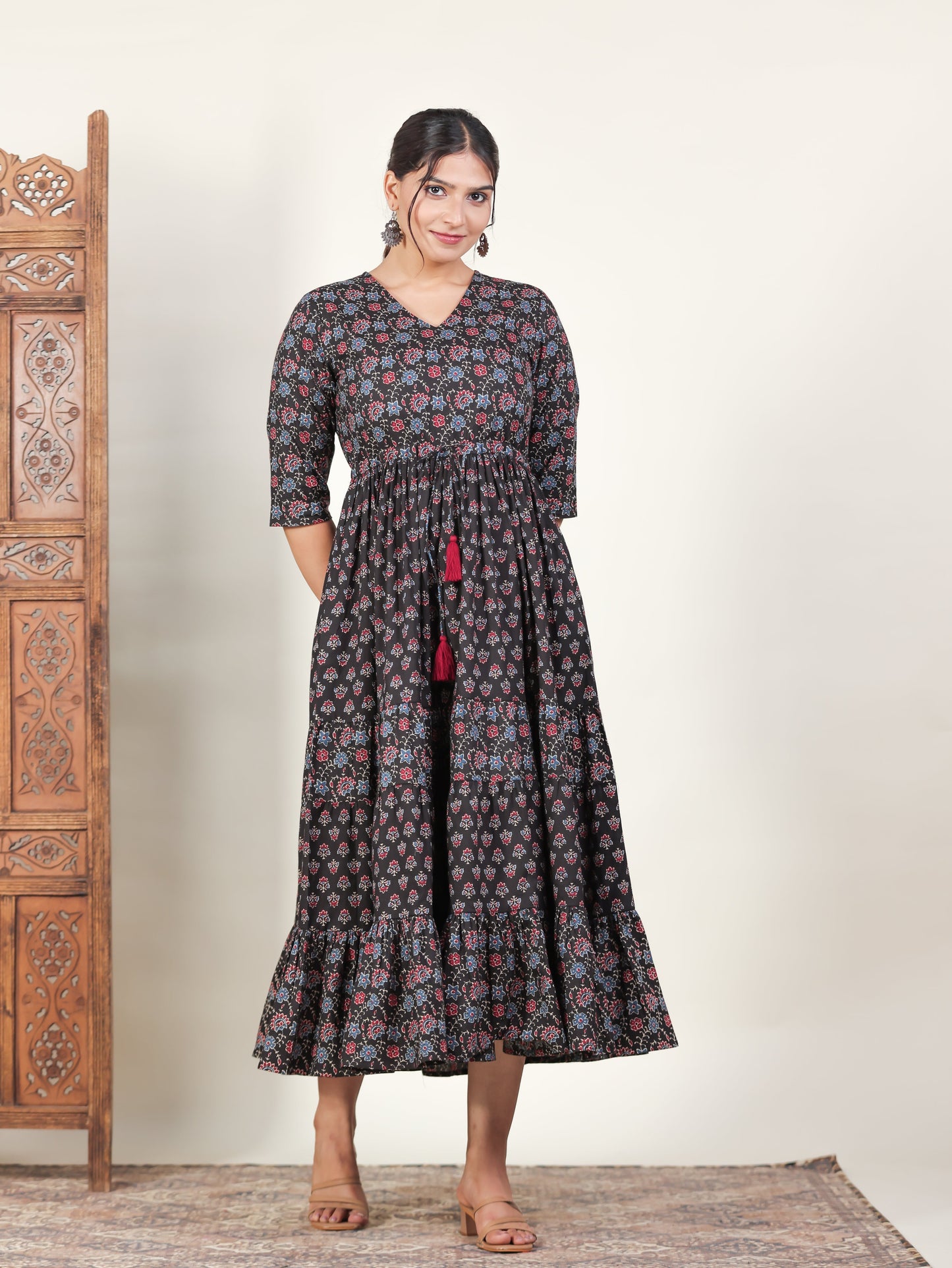 Soft Cotton Butti Tiered Black Dress