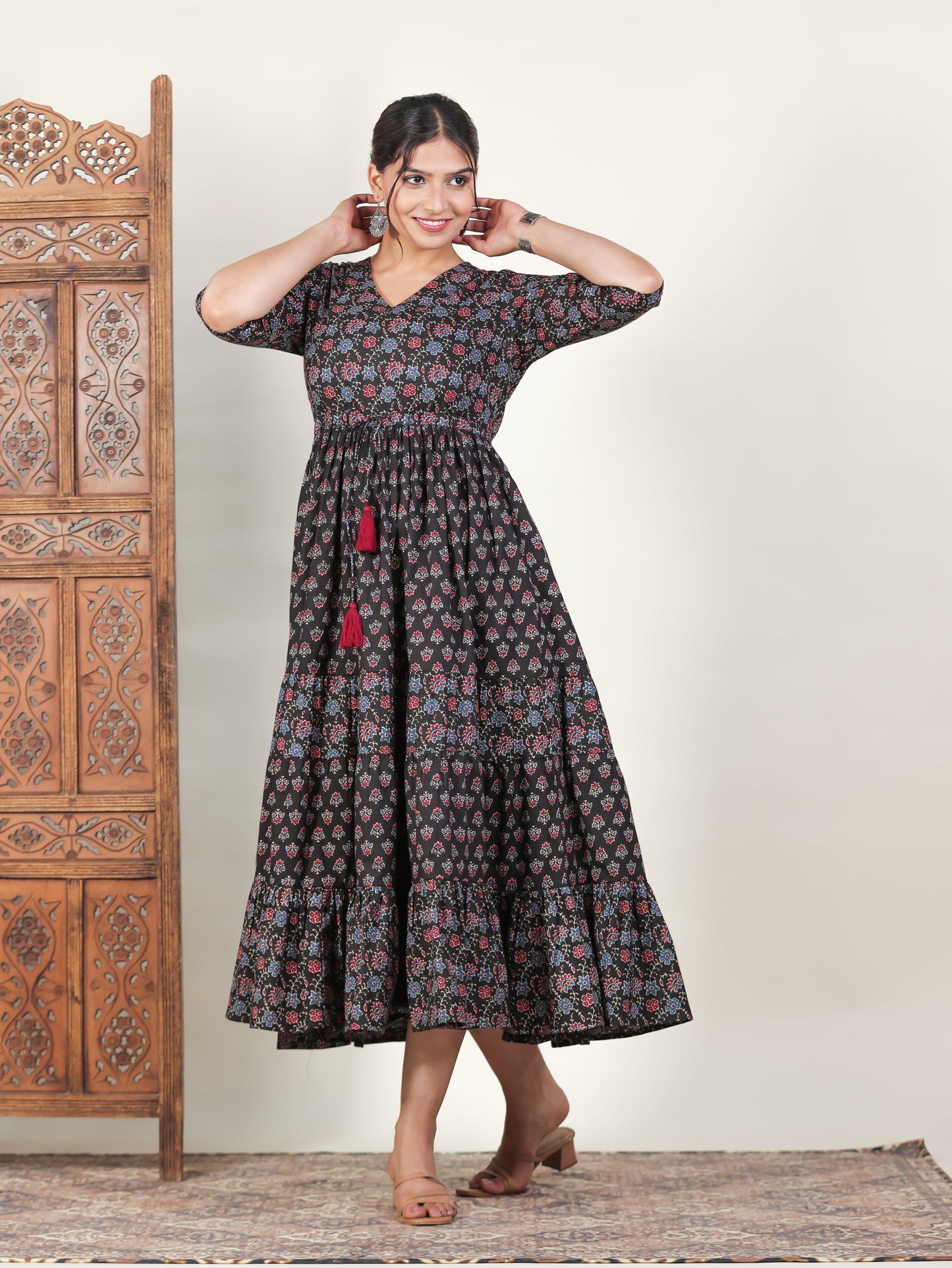 Soft Cotton Butti Tiered Black Dress
