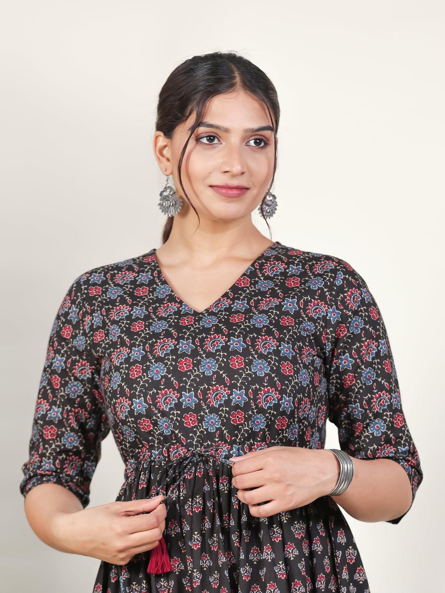 Soft Cotton Butti Tiered Black Dress