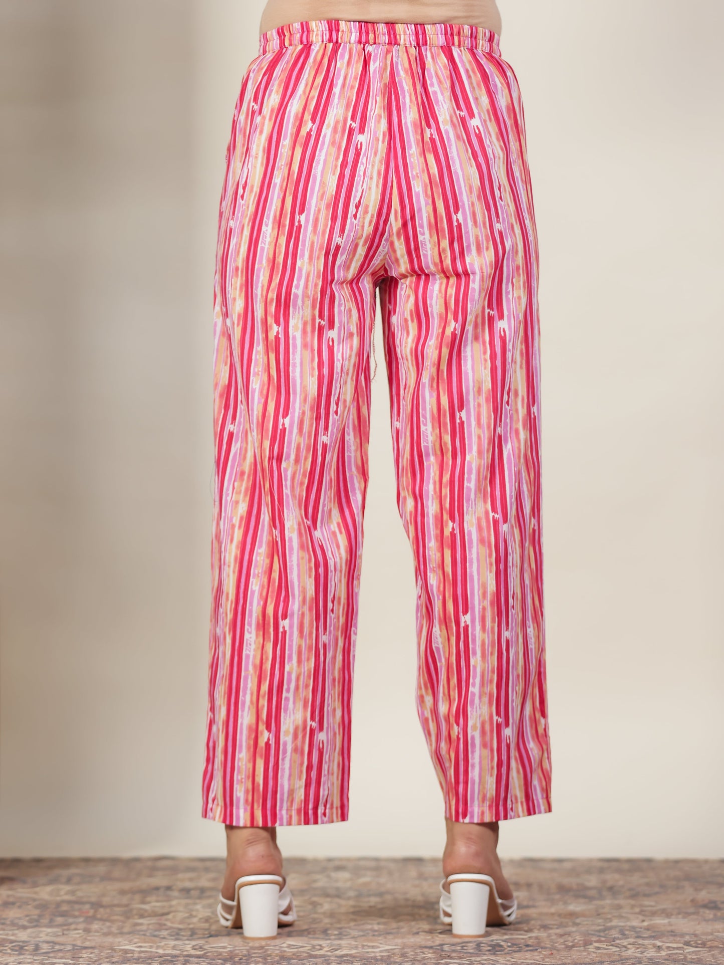 Soft Cotton Striped Pink Straight Trousers
