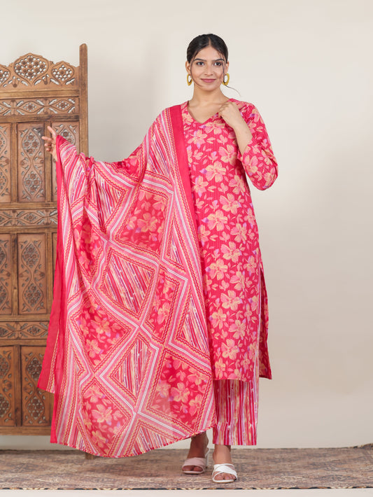 Cotton Voile Floral Pink Dupatta