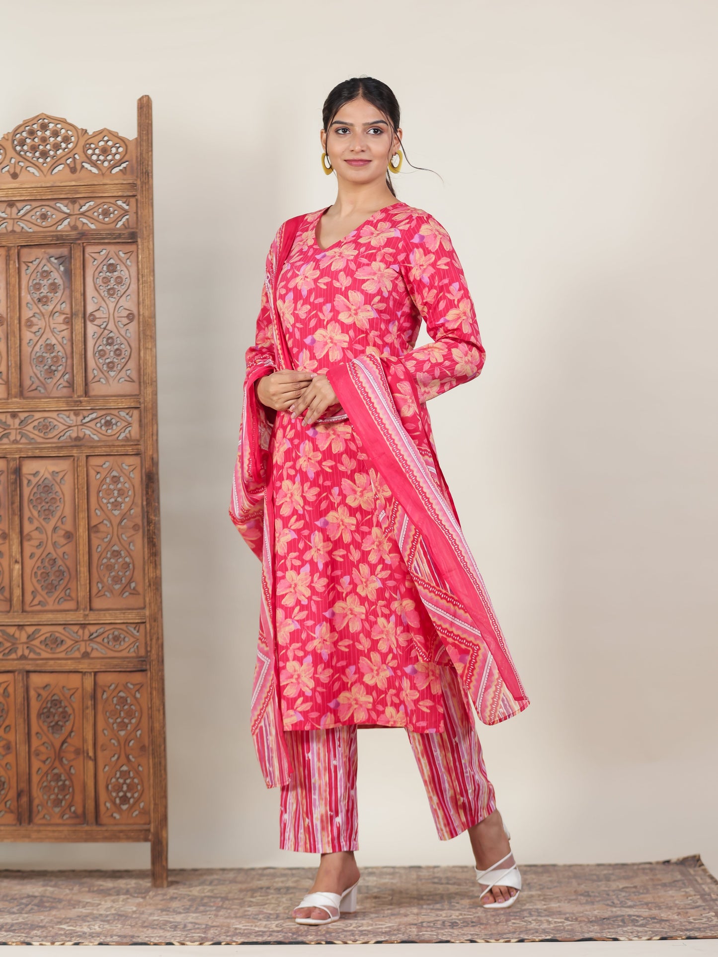 Cotton Voile Floral Pink Dupatta