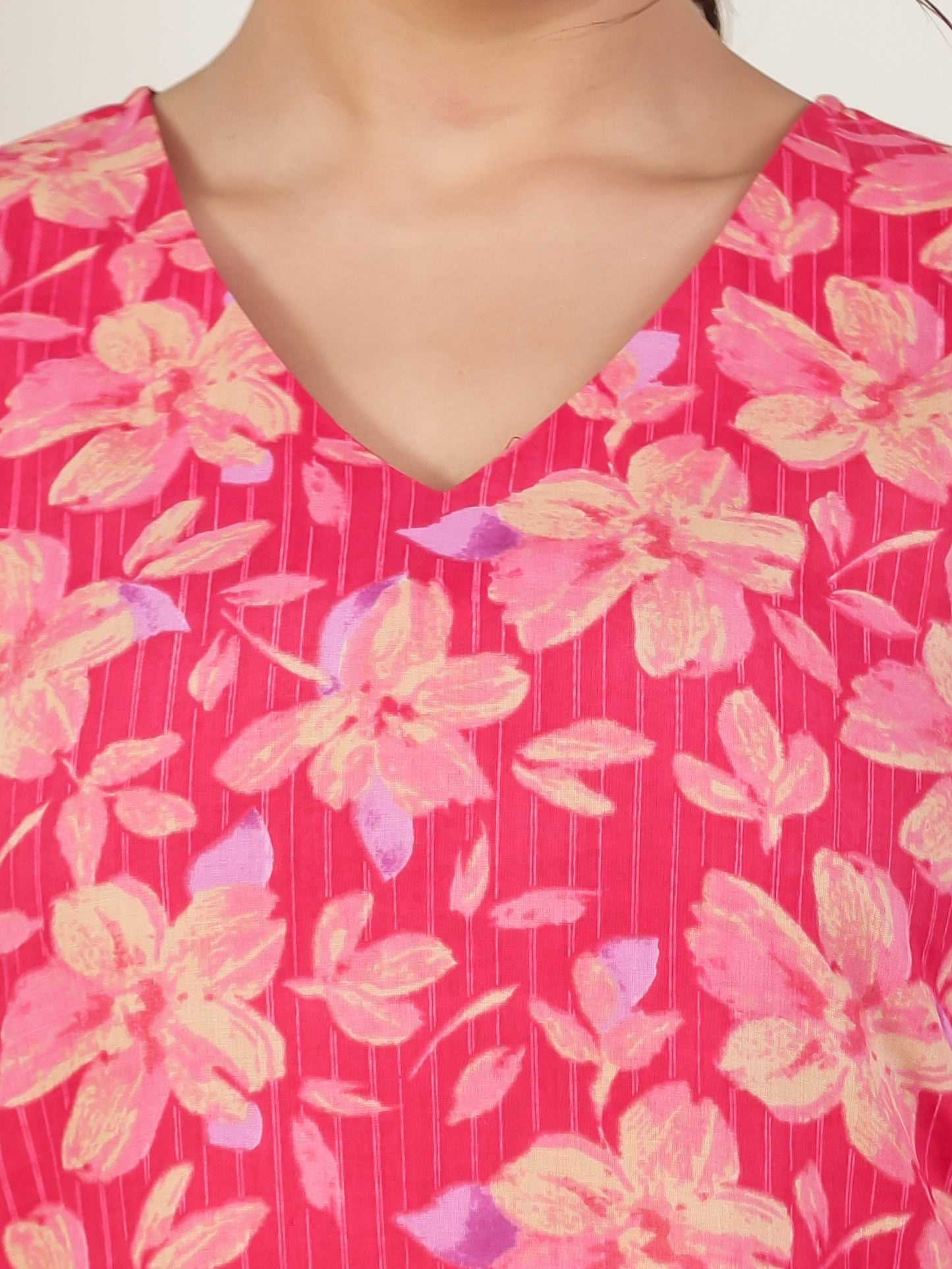 Soft Cotton Floral Straight Pink Kurta