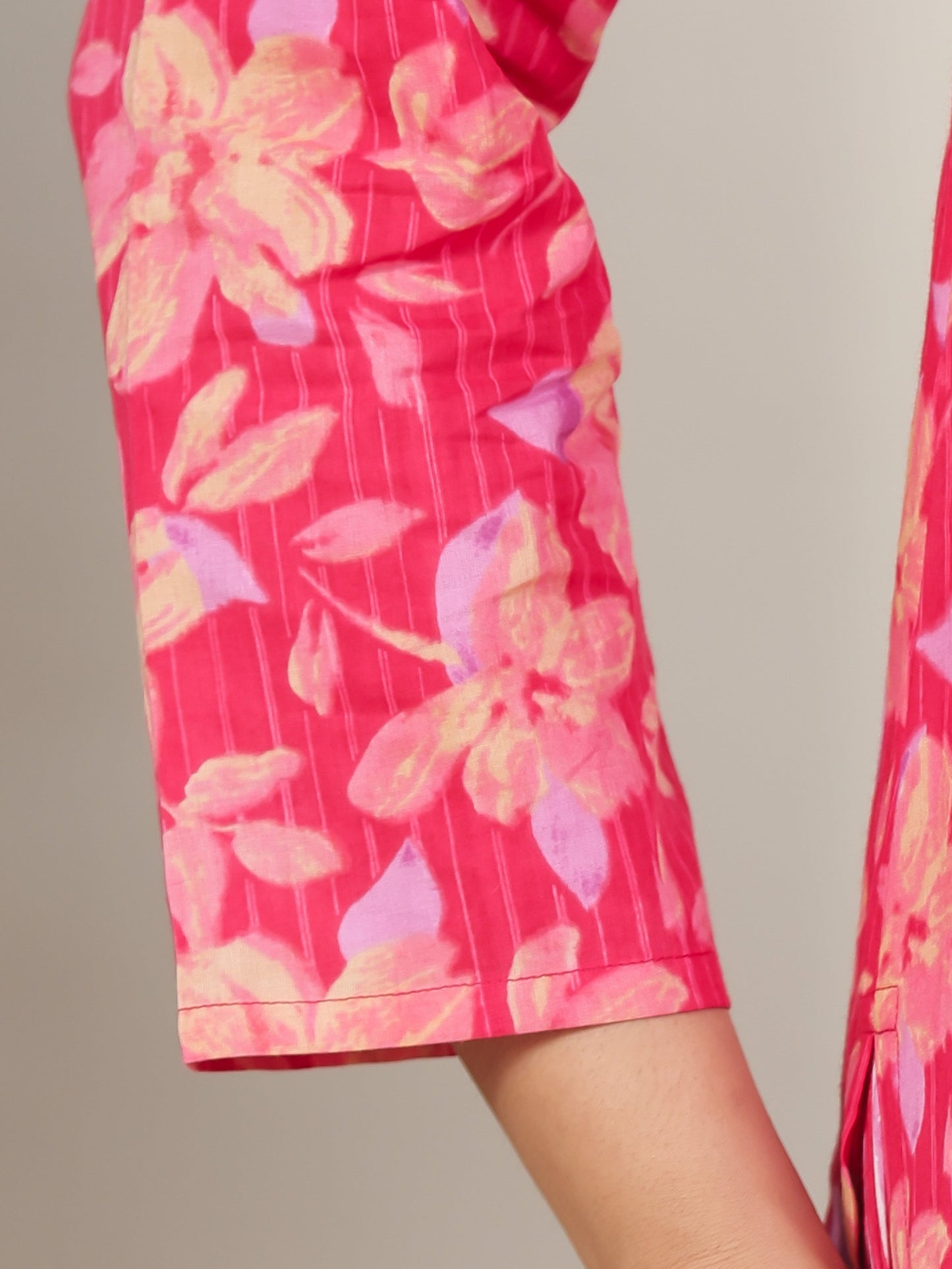 Soft Cotton Floral Straight Pink Kurta