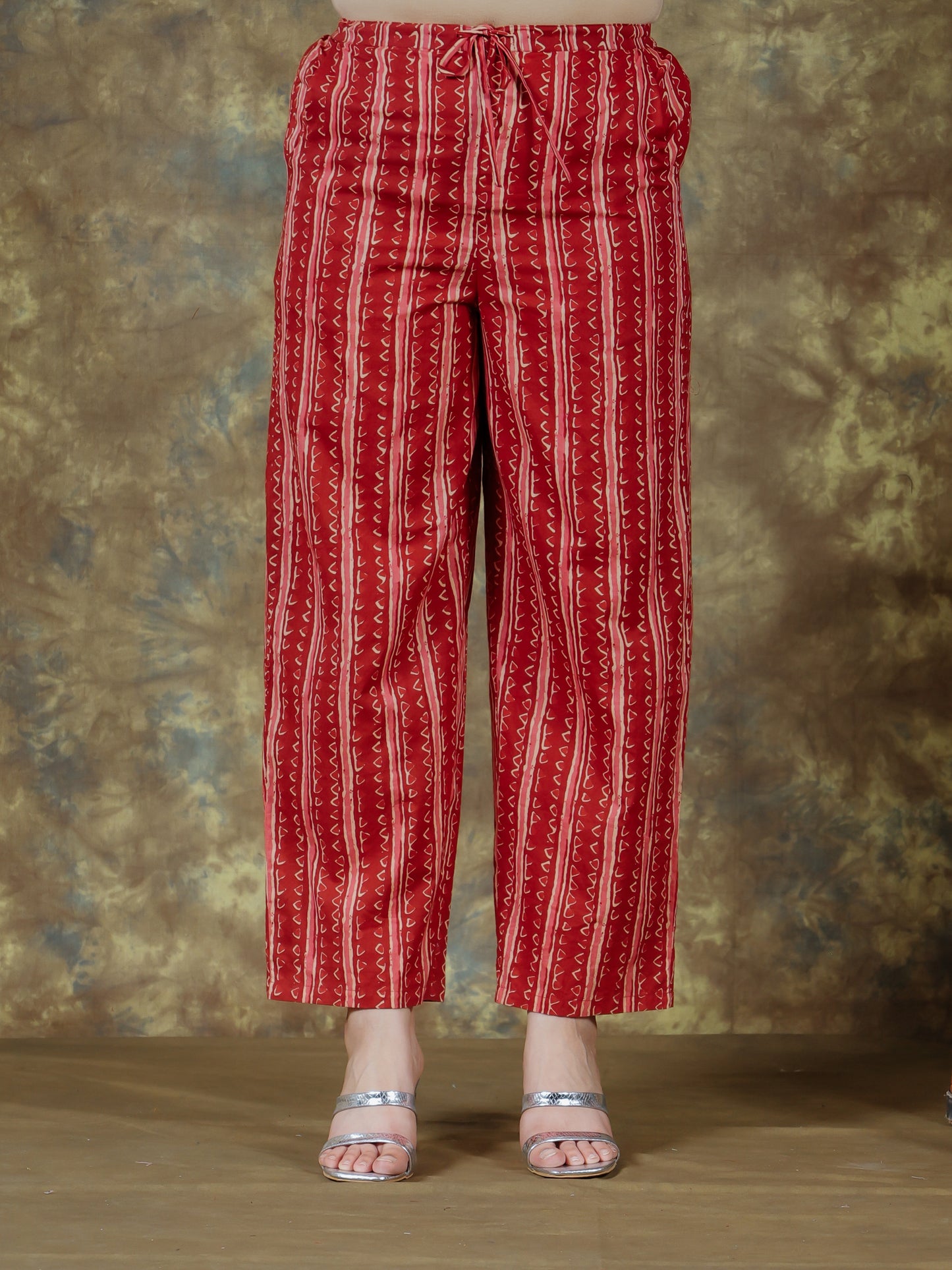 Soft Cotton Tribal Maroon Straight Straight Trousers