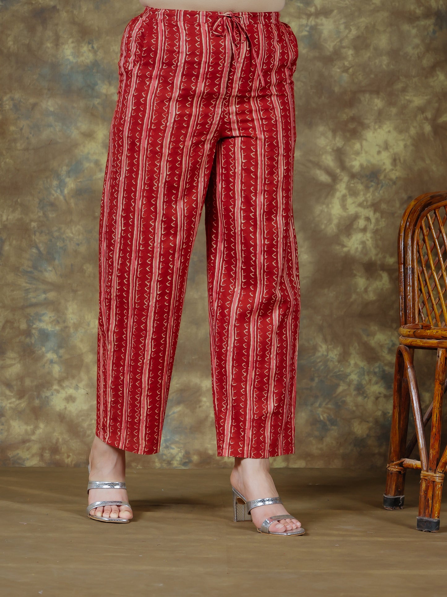Soft Cotton Tribal Maroon Straight Straight Trousers