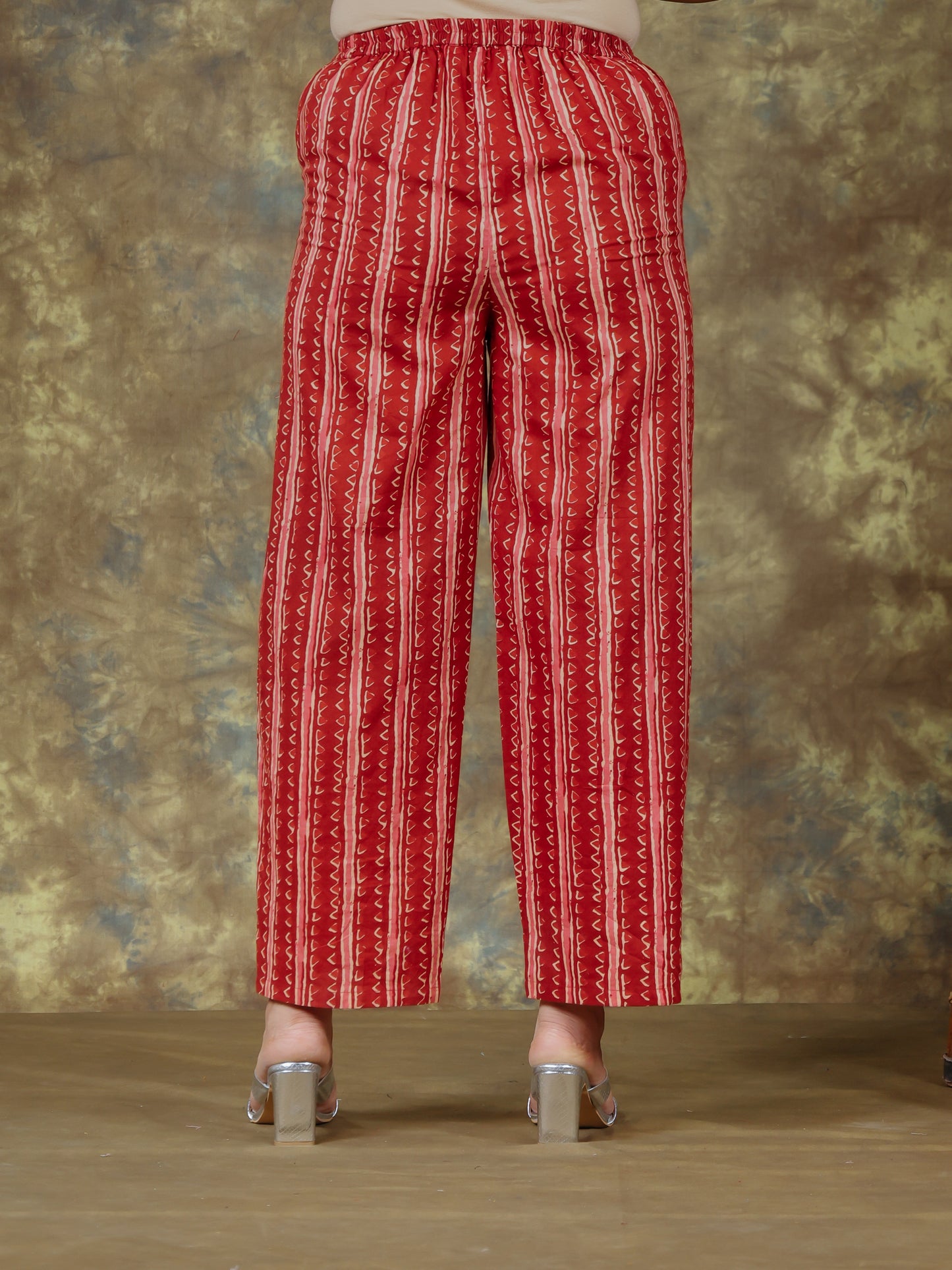 Soft Cotton Tribal Maroon Straight Straight Trousers