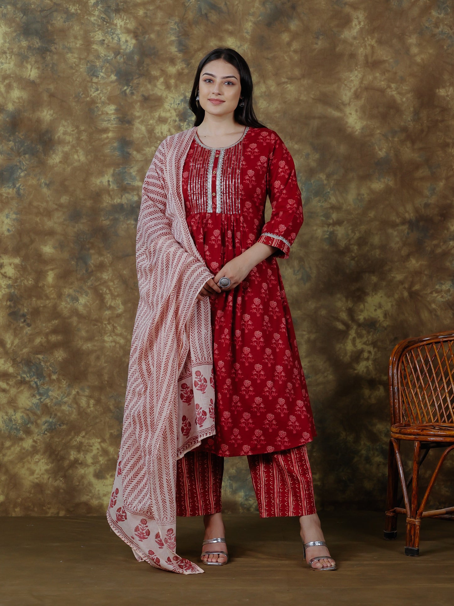 Cotton Voile Border print Beige Dupatta